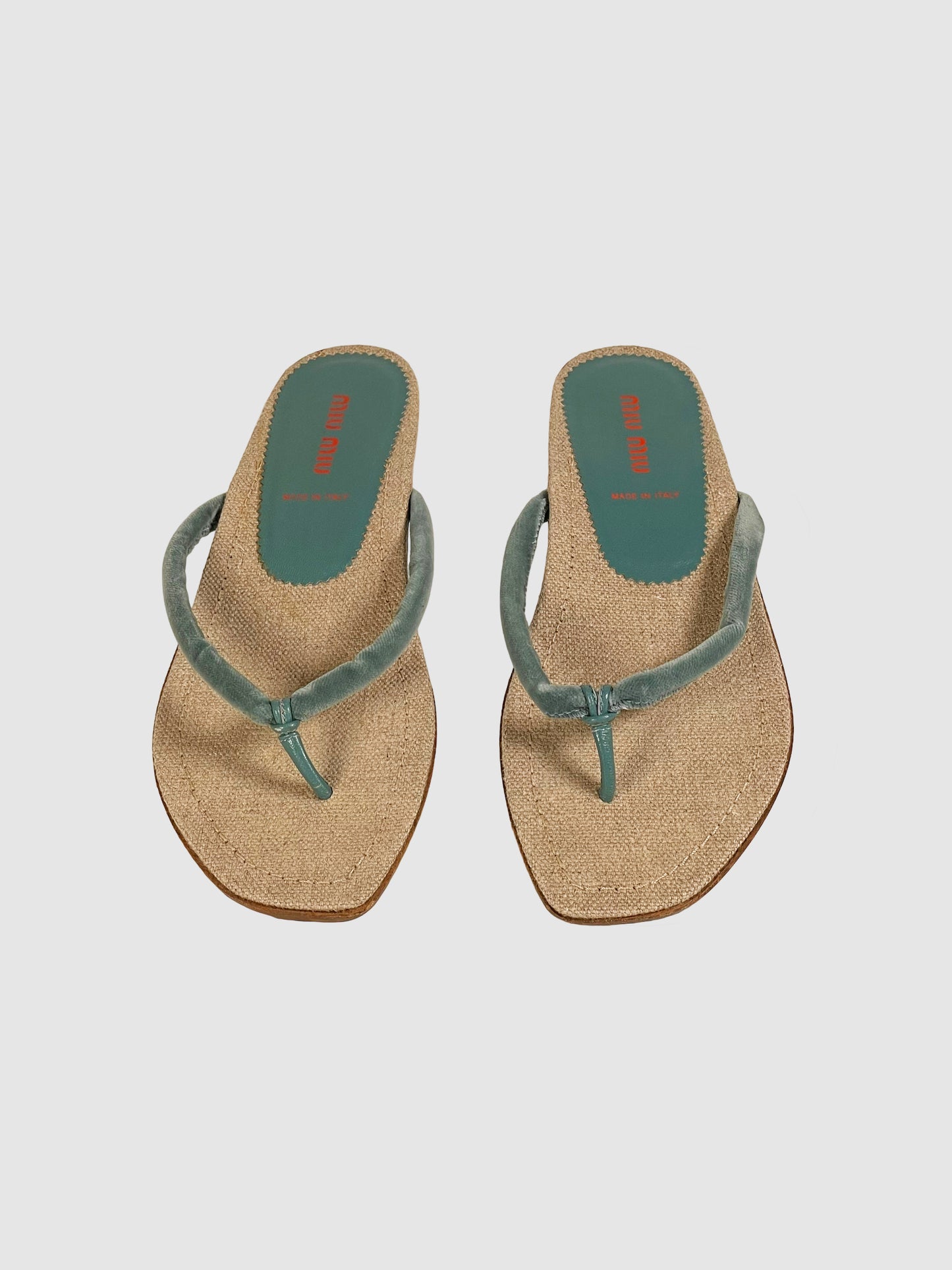 Velvet Thong Strap Slides - Size 35.5