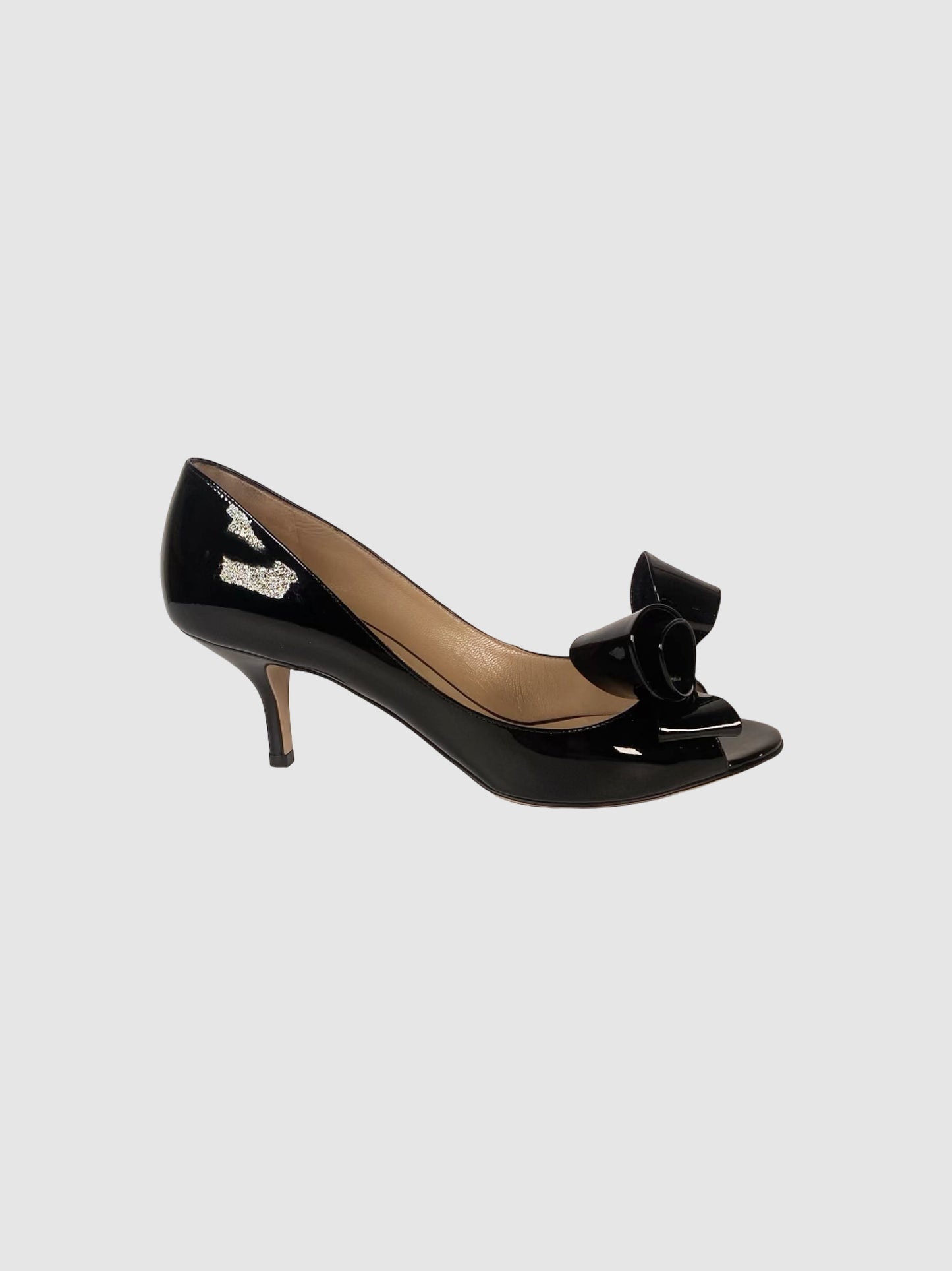 Valentino Patent Leather Bow Open Toe Pumps - Size 39