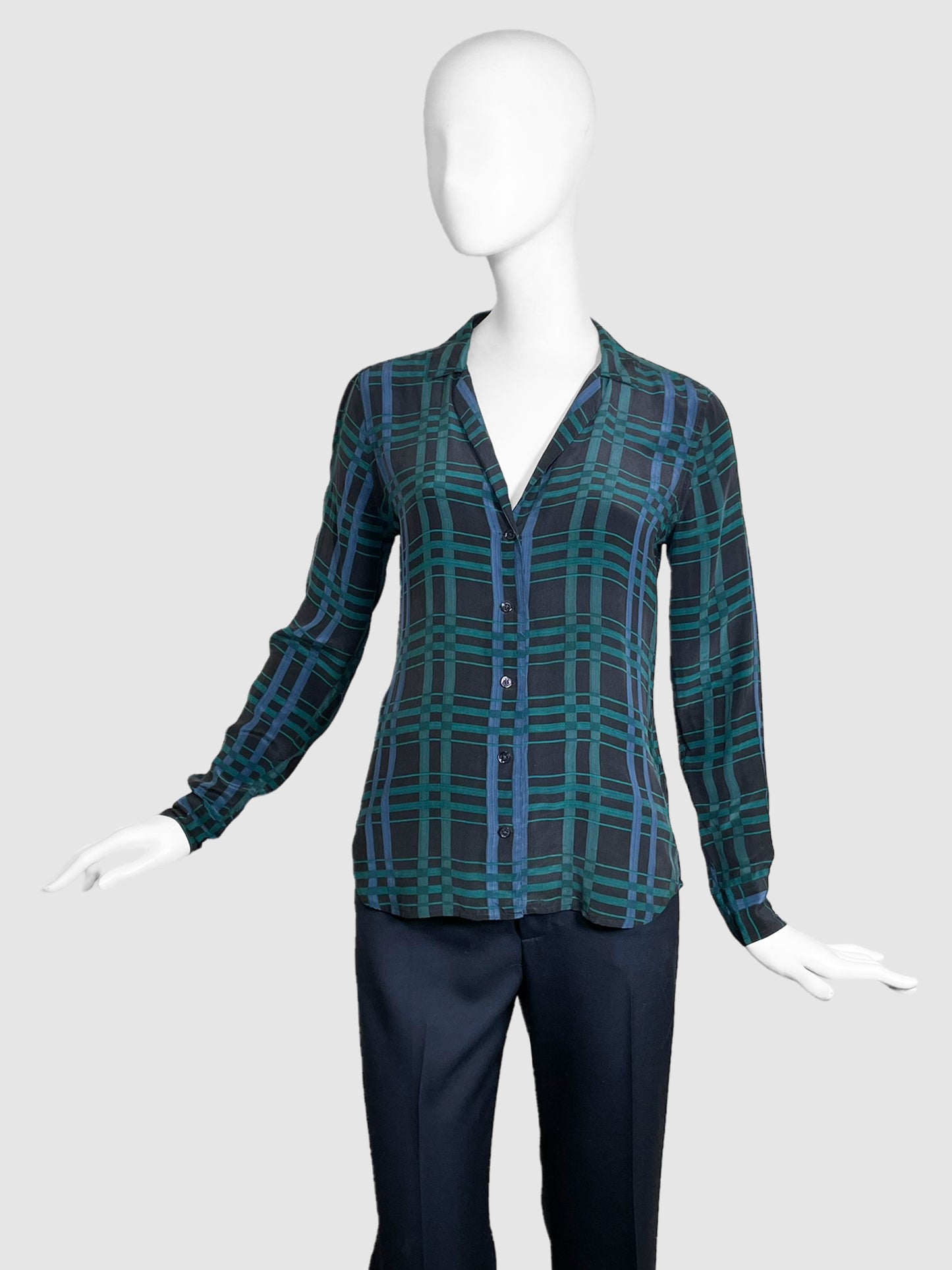 Equipment Plaid Button-Up Silk Blouse - Size XS