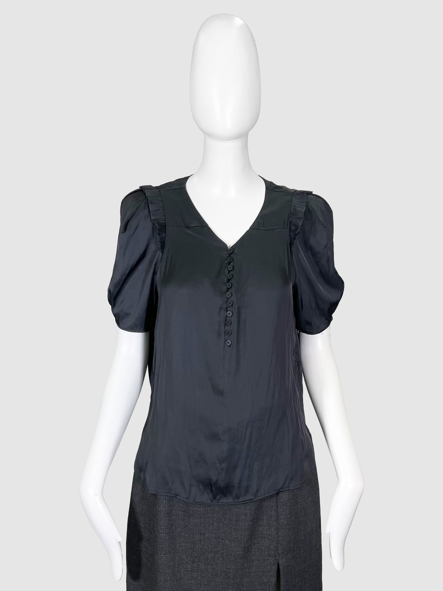 Zadig & Voltaire Satin Blouse with Ruffle Trim - Size S