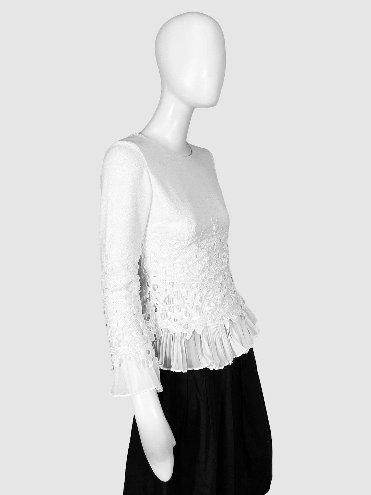 Sheer Blouse with Floral Appliqué - Size XS