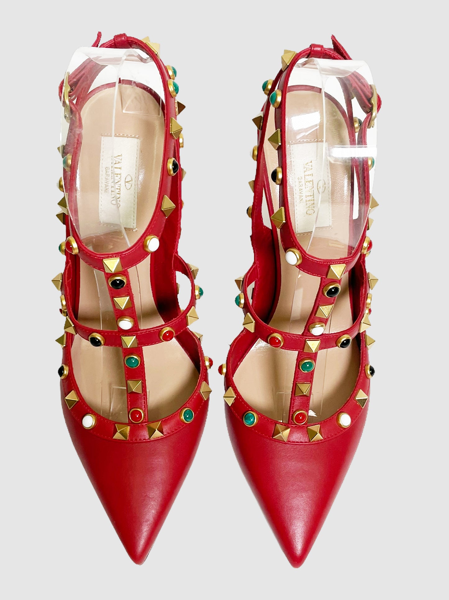Valentino Leather Studded Accents T-Strap Pumps - Size 39.5