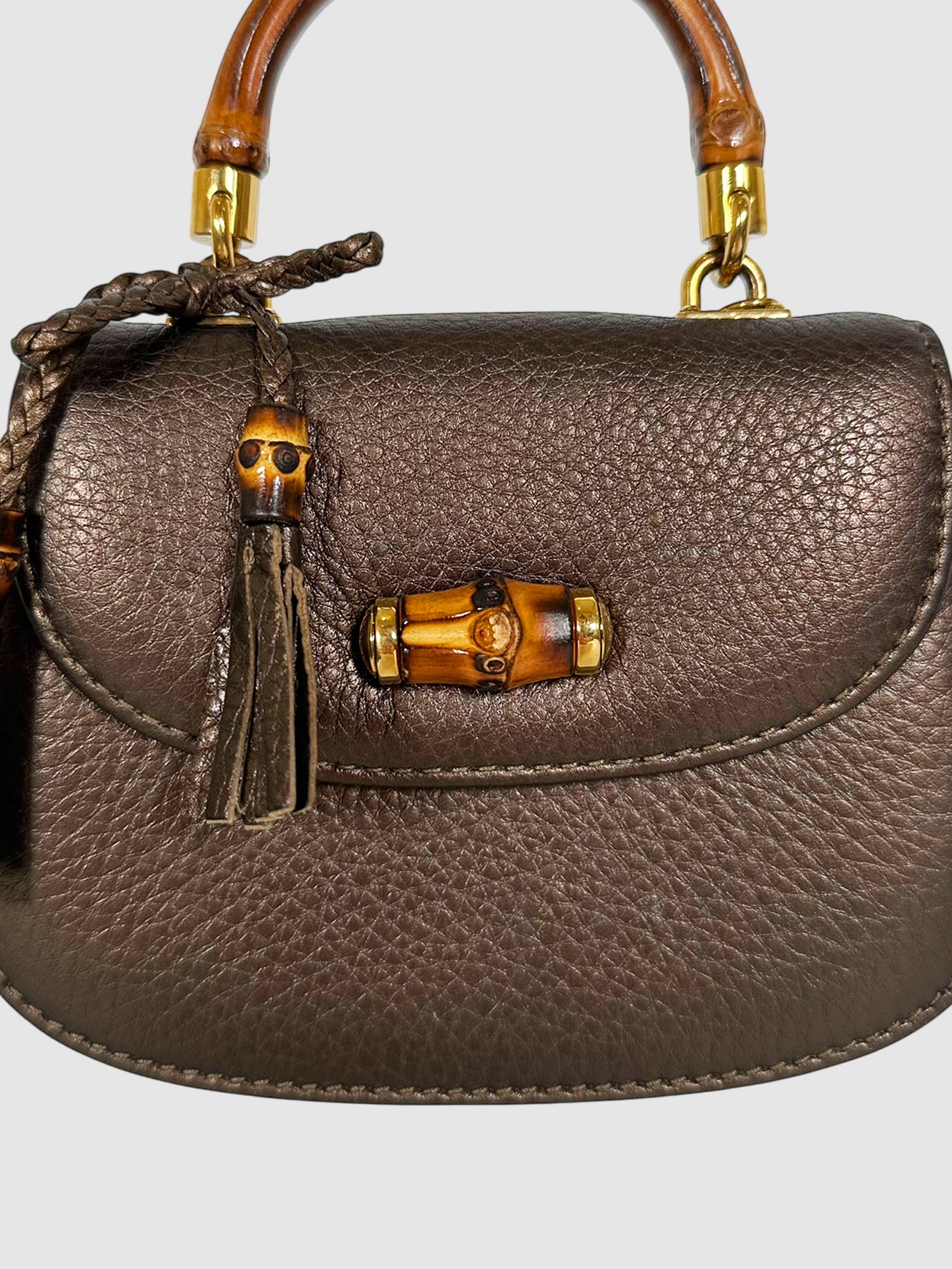 Gucci Brown Leather Bamboo Handle Mini 1947 Night Bag Luxury Designer Resale Consignment Toronto Secondhand