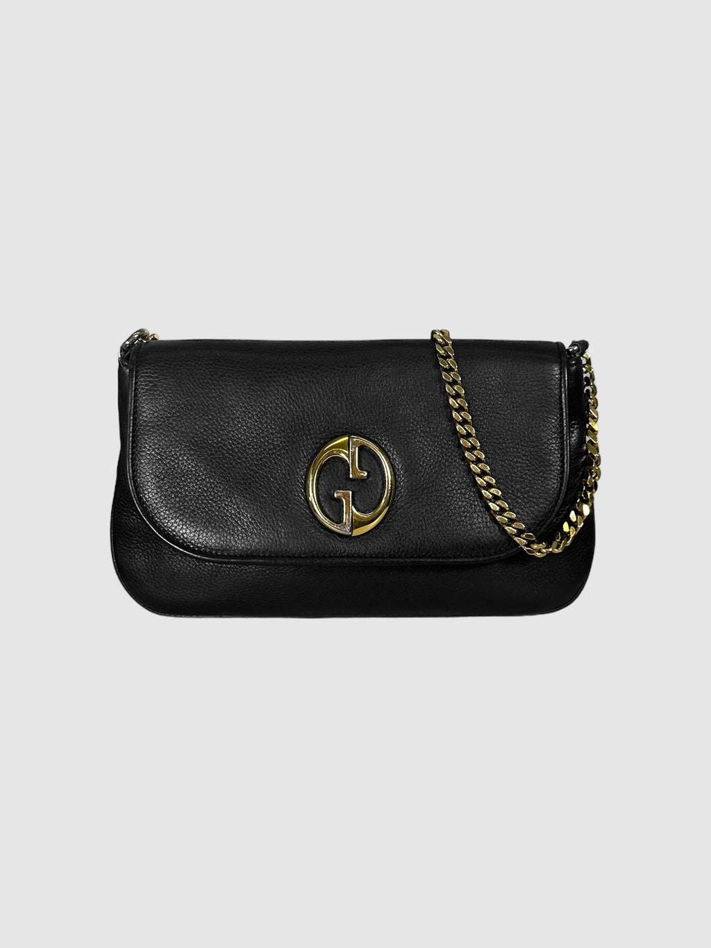Gucci Black Pebble Leather 1973 Chain Crossbody Bag Consignment Secondhand Designer Luxury Resale Toronto Trendy