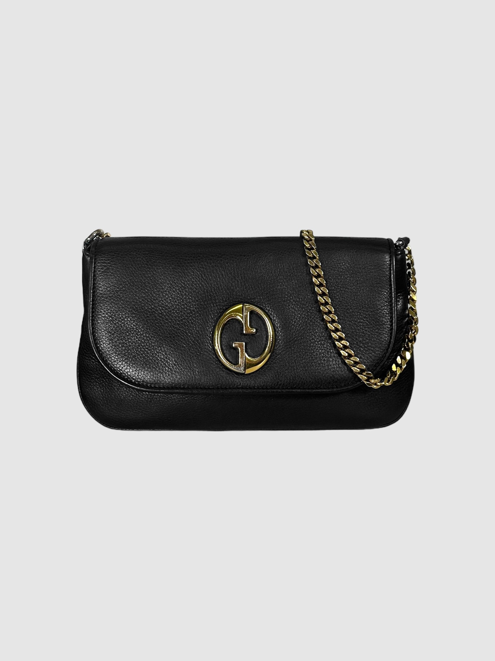 Gucci Black Pebble Leather 1973 Chain Crossbody Bag Consignment Secondhand Designer Luxury Resale Toronto Trendy