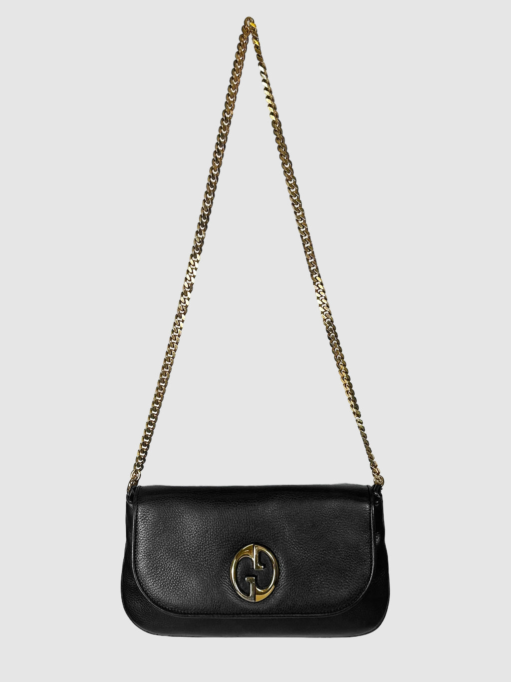 Gucci Black Pebble Leather 1973 Chain Crossbody Bag Consignment Secondhand Designer Luxury Resale Toronto Trendy