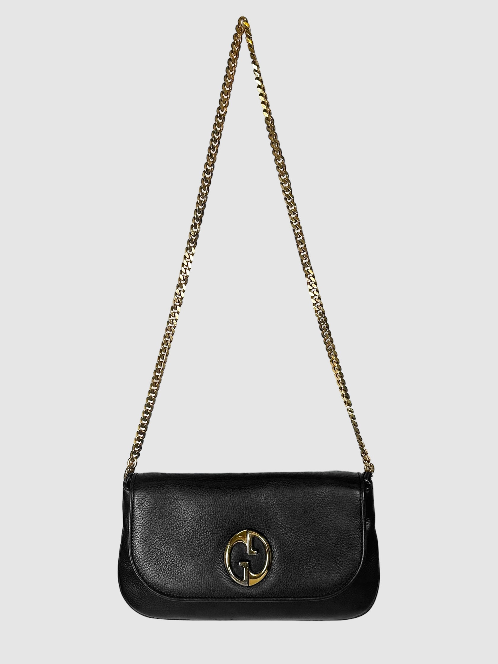 Gucci Black Pebble Leather 1973 Chain Crossbody Bag Consignment Secondhand Designer Luxury Resale Toronto Trendy