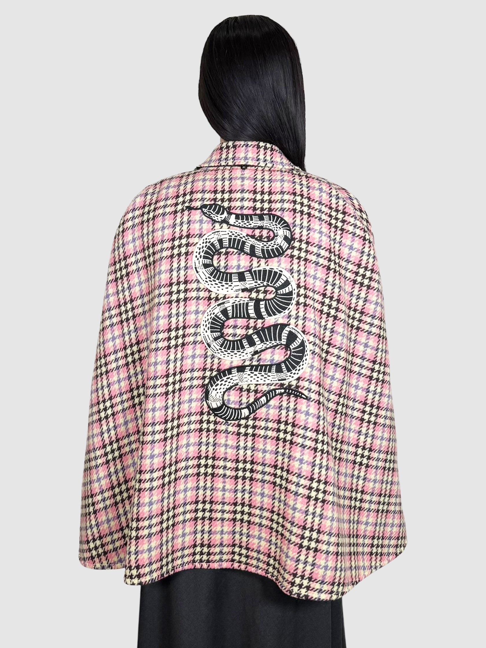 Gucci Pink, Brown, and Cream Houndstooth 2-Piece Cape and Vest Set, Size 42 luxury designer resale consignment toronto canada secondhand