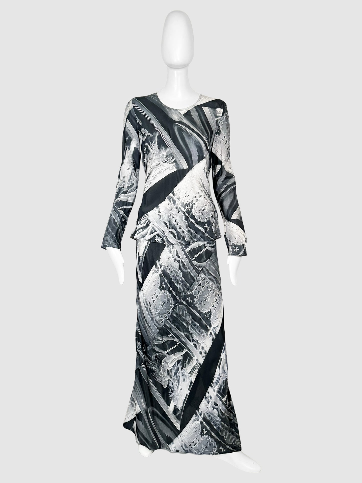 Abstract Print Satin Two-Piece Set - Size 8