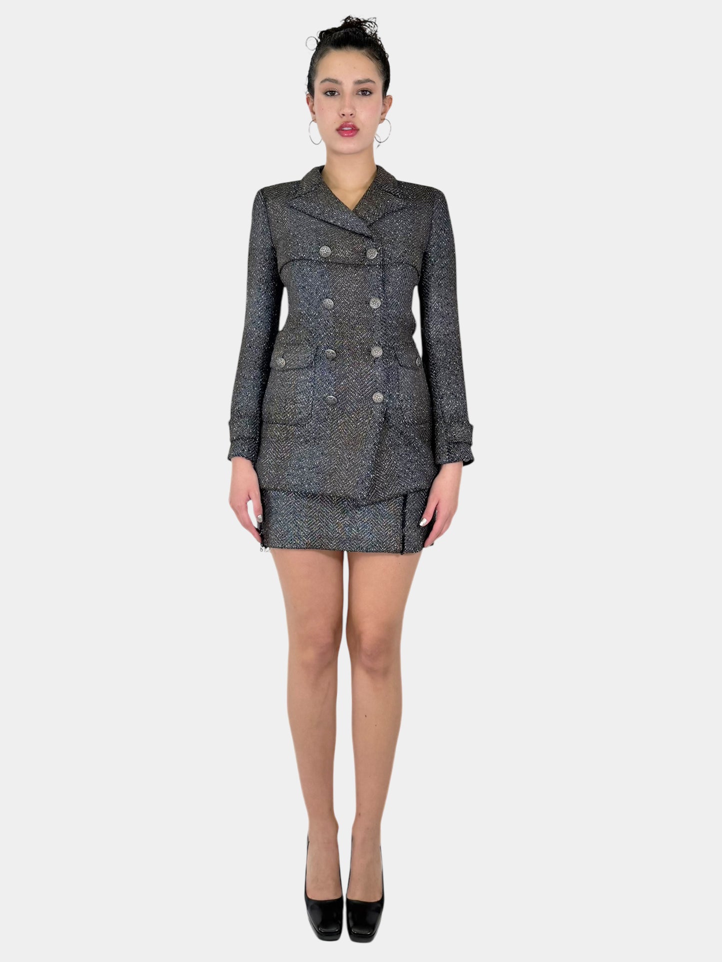 Metallic Tweed Wool 2-Piece Set - Size 36