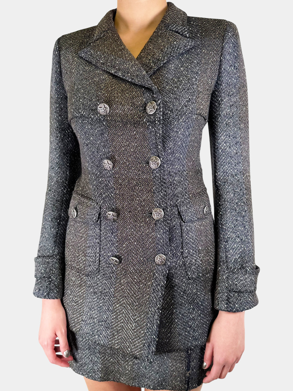 Chanel Grey and Brown Shimmery Metallic Wool 2-Piece Set, Size 36 Luxury Designer Resale Consignment Toronto Suit