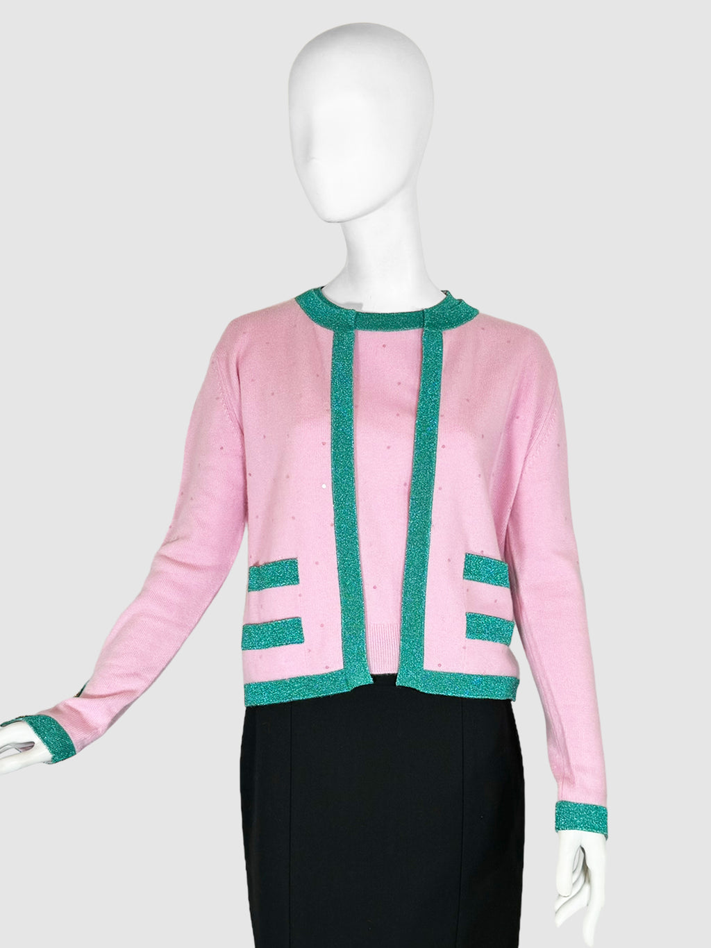 Sequinned Cashmere Shirt and Cardigan 2-Piece Set - Size 42