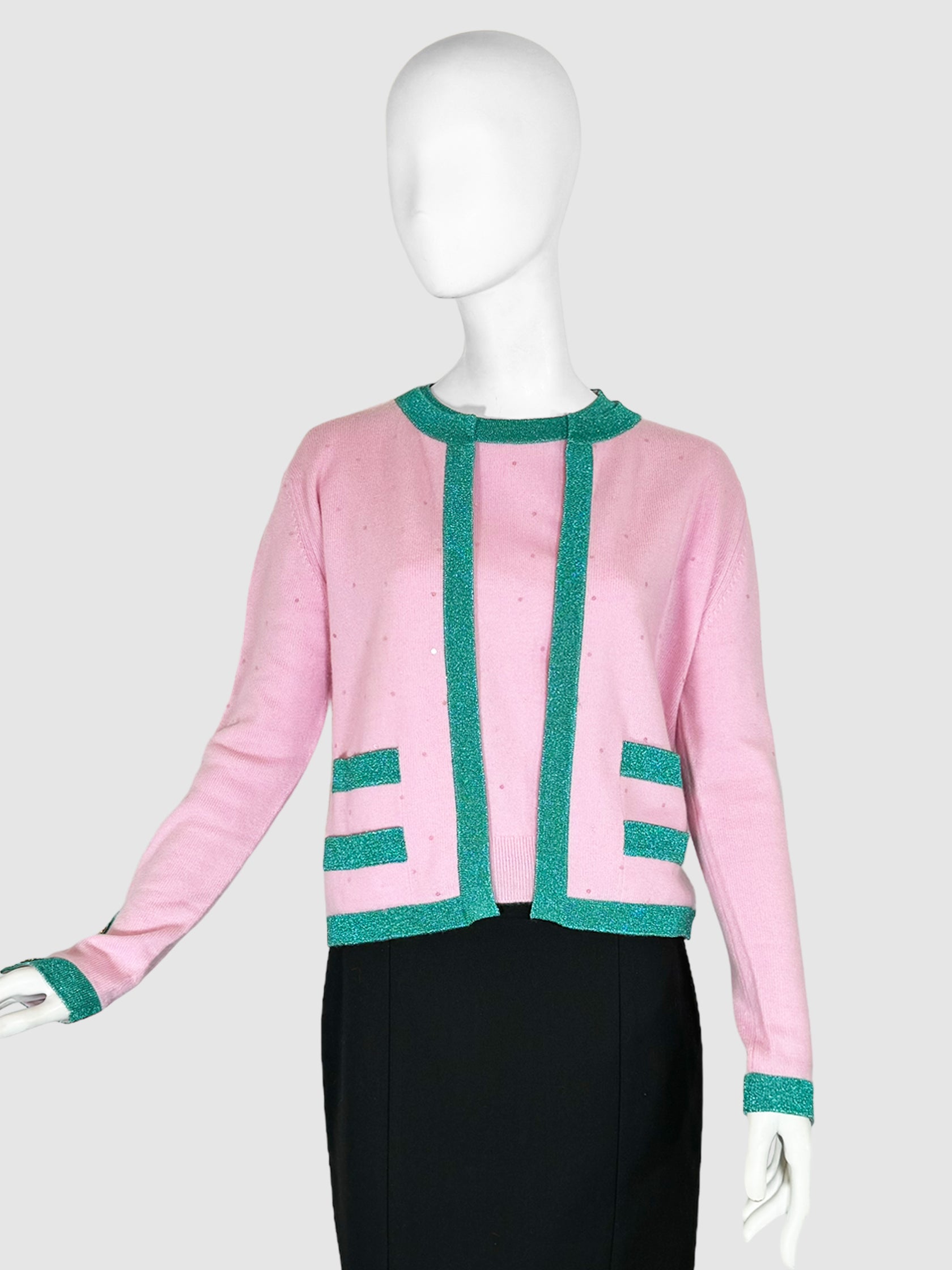 Sequinned Cashmere Shirt and Cardigan 2-Piece Set - Size 42