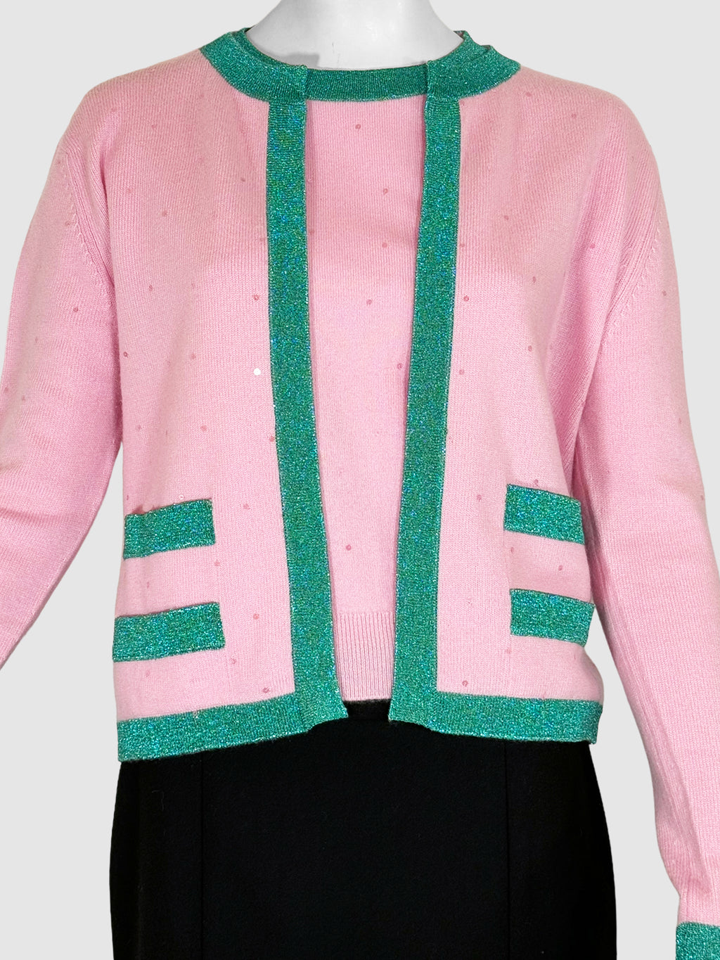 Sequinned Cashmere Shirt and Cardigan 2-Piece Set - Size 42