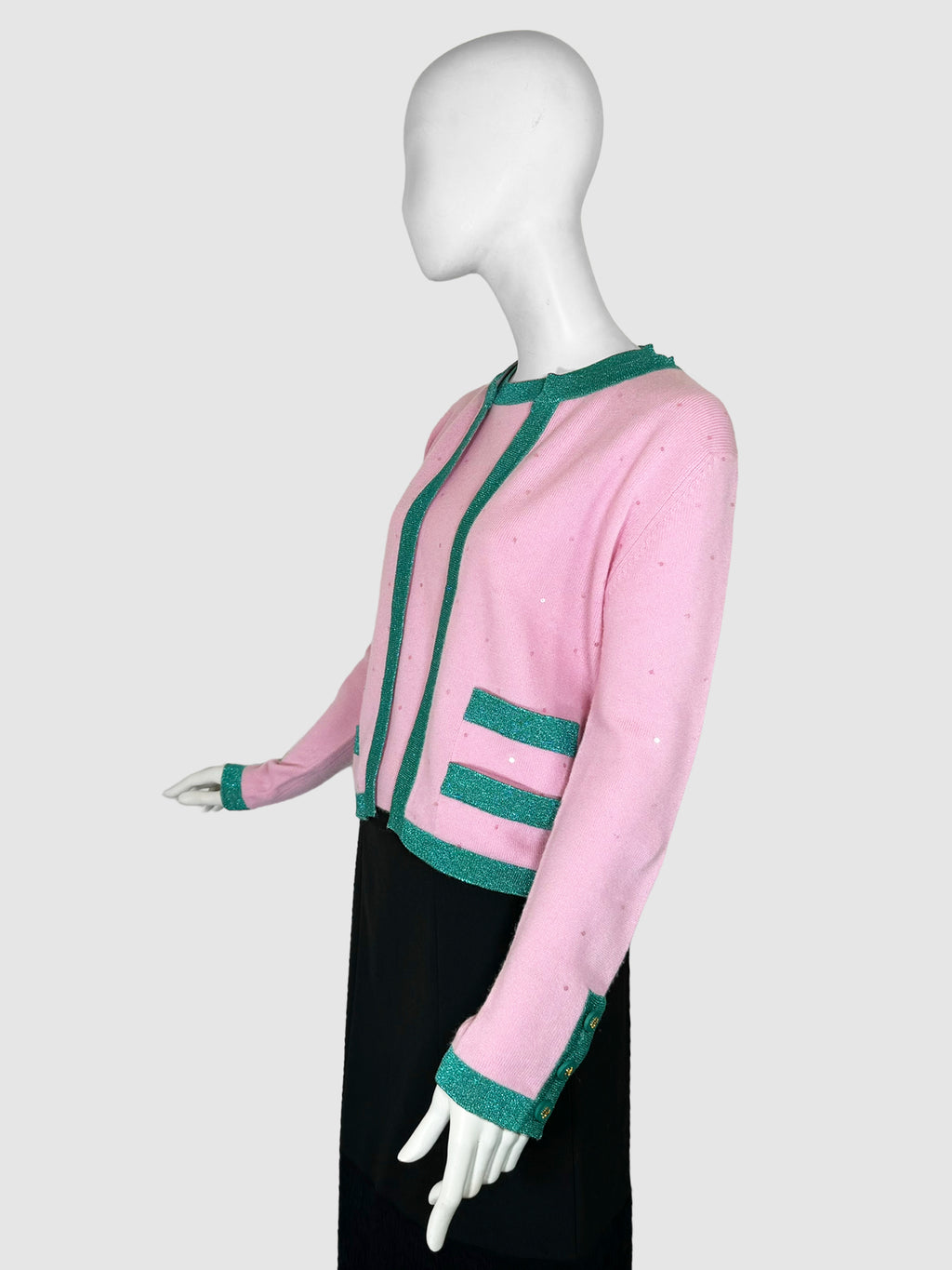 Sequinned Cashmere Shirt and Cardigan 2-Piece Set - Size 42