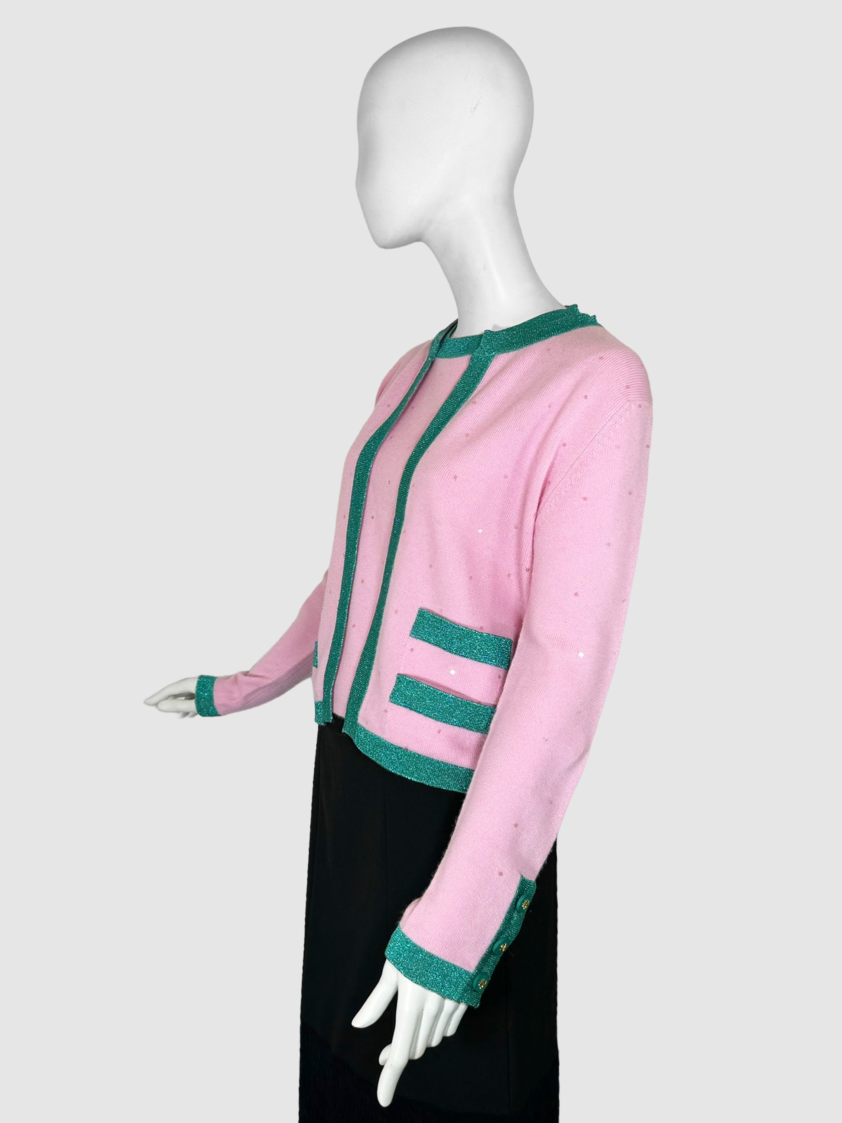 Sequinned Cashmere Shirt and Cardigan 2-Piece Set - Size 42