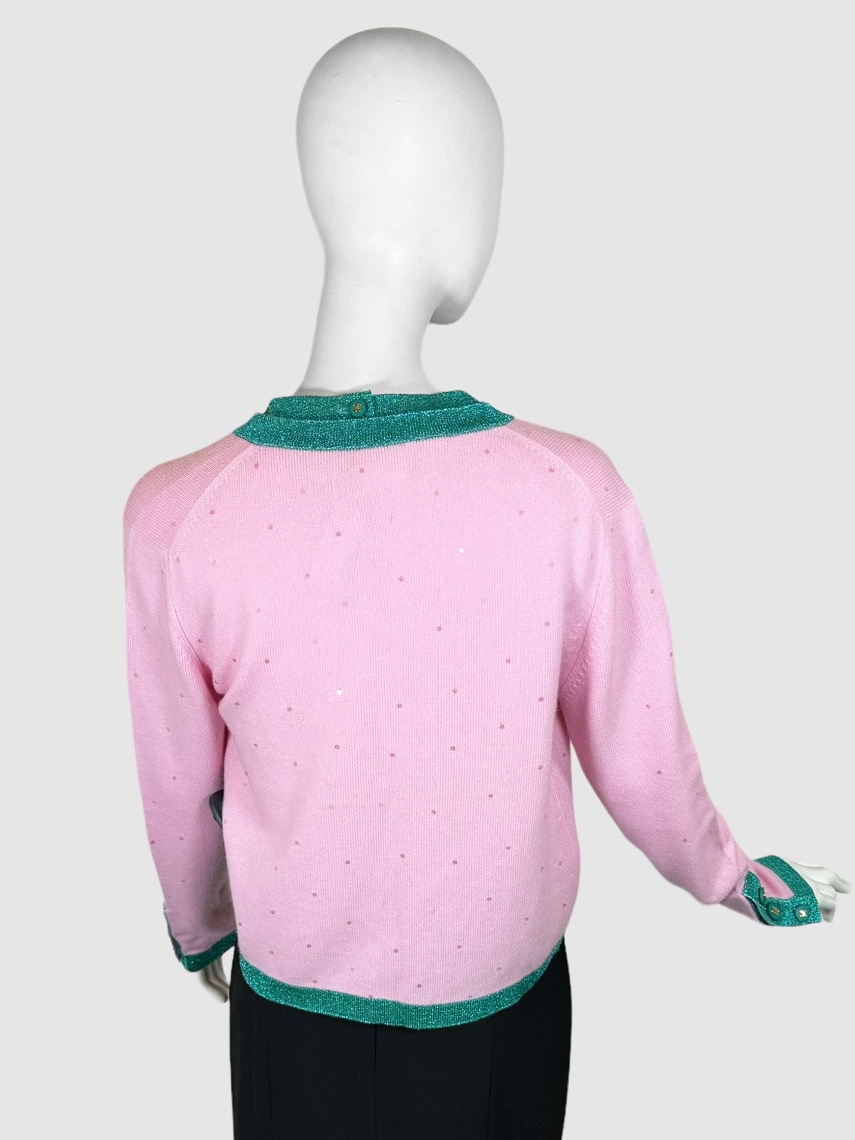 Sequinned Cashmere Shirt and Cardigan 2-Piece Set - Size 42