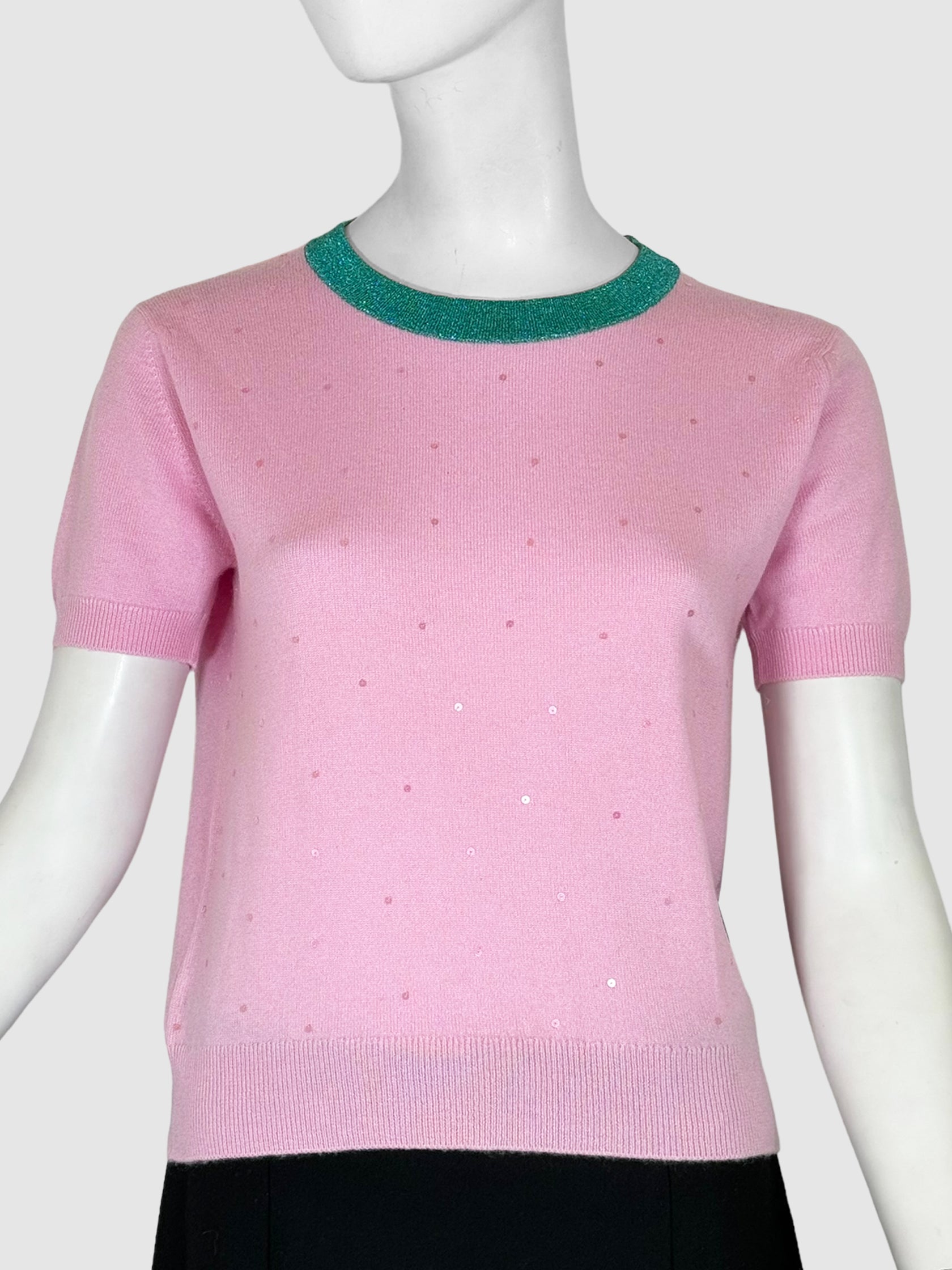 Sequinned Cashmere Shirt and Cardigan 2-Piece Set - Size 42