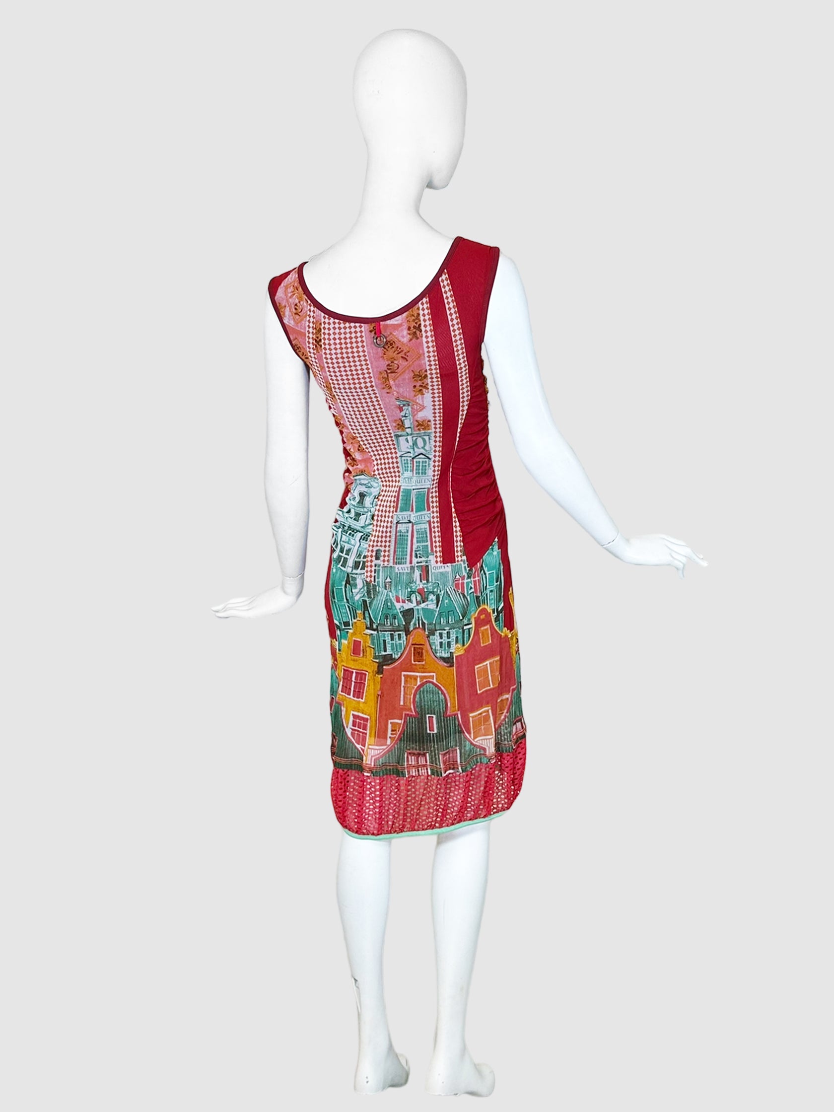 Save The Queen Printed Sheer Sleeveless Dress - Size S