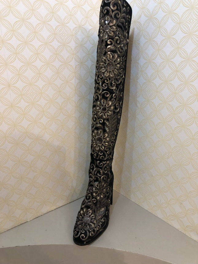 Embroidered Over-The-Knee Boots - Size 8.5