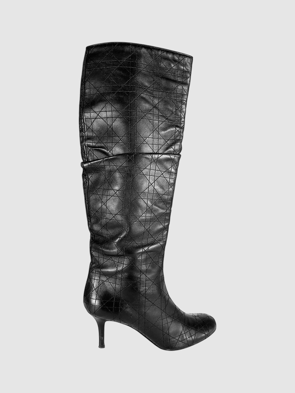 Christian Dior Black Leather Cannage Knee-High Slouch Tall Stiletto Boots, Size 40 Luxury Designer Resale Consignment Toronto Secondhand