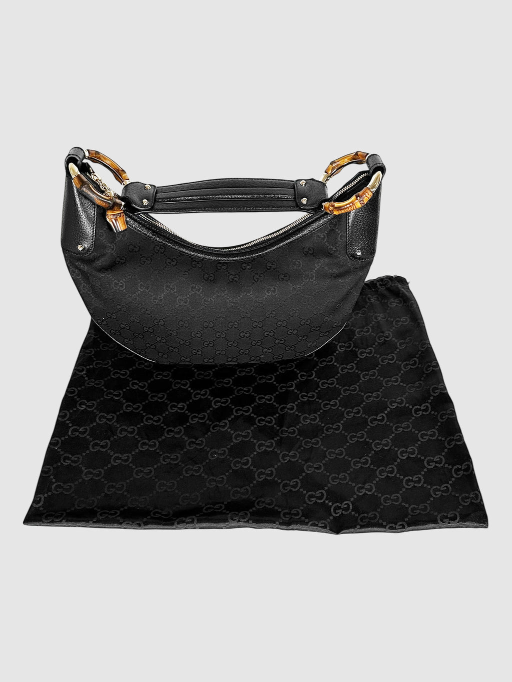 Gucci Black Monogram Canvas and Bamboo Ring Hobo Bag luxury designer resale consignment Toronto Canada secondhand