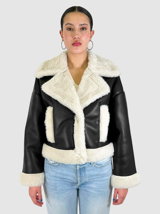 Faux Leather Sherpa-Lined Jacket - Size S