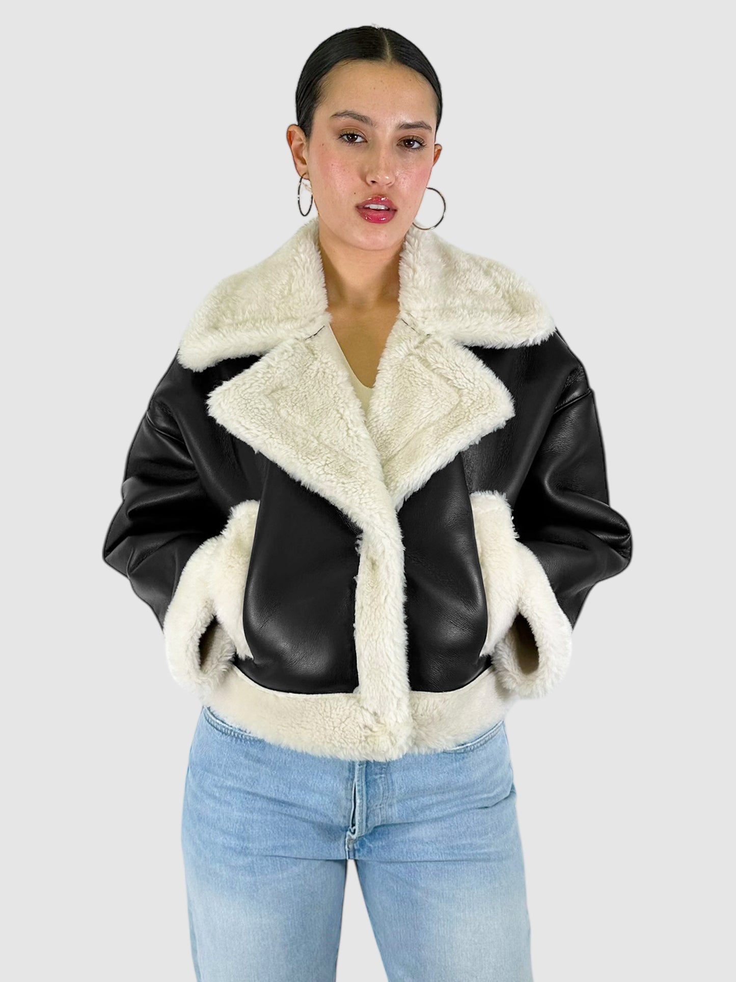 Faux Leather Sherpa-Lined Jacket - Size S