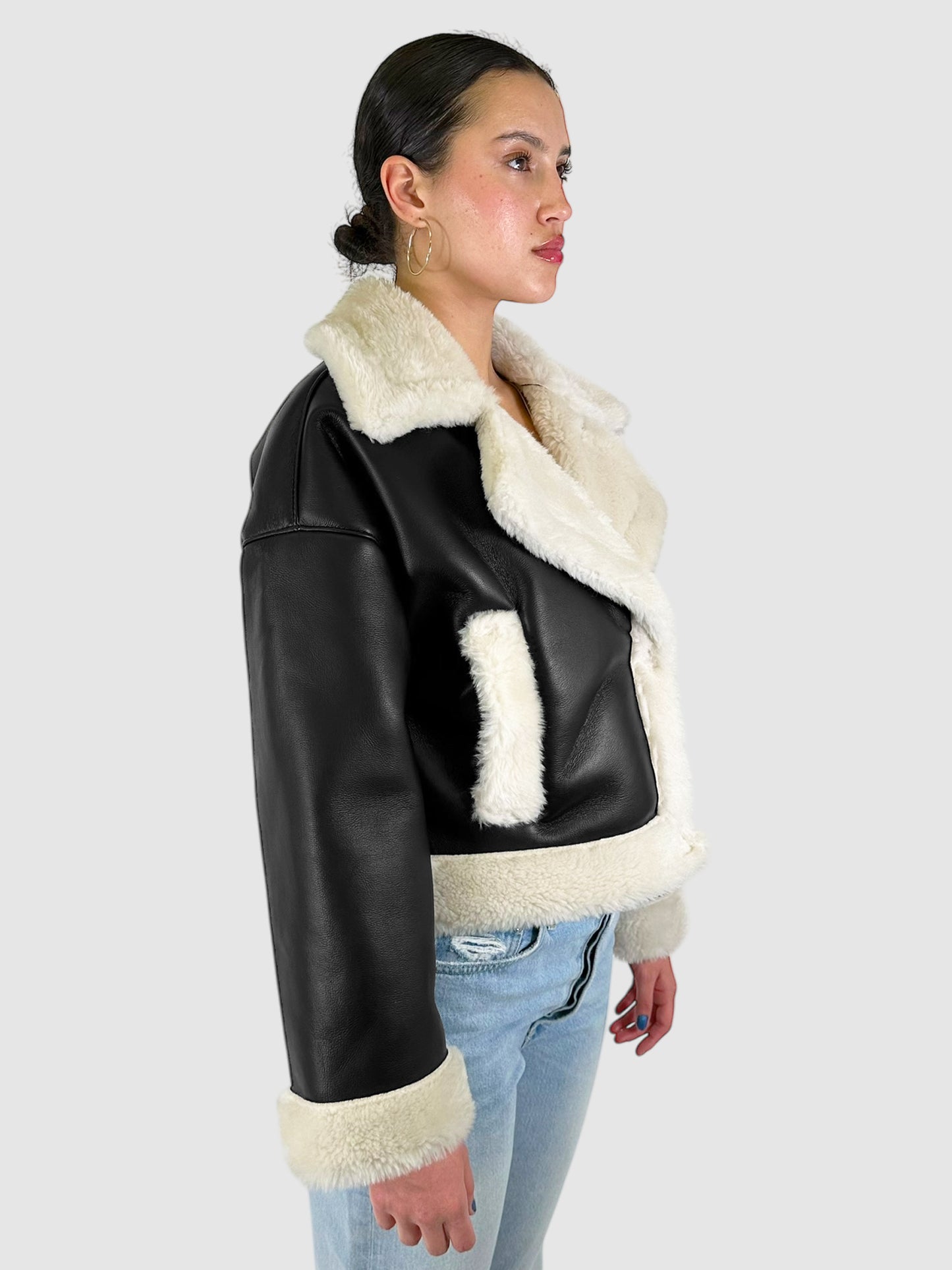 Faux Leather Sherpa-Lined Jacket - Size S