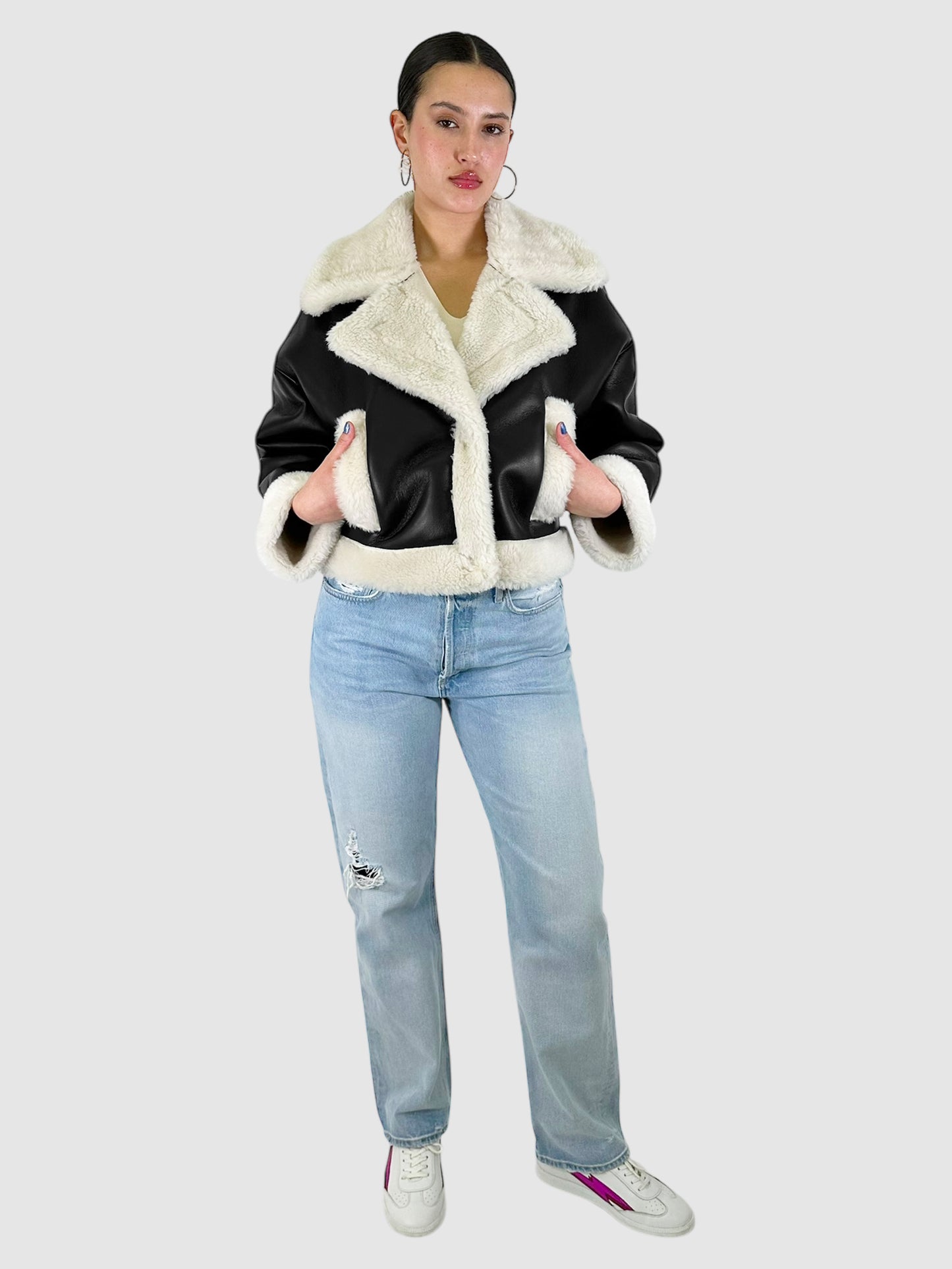 Faux Leather Sherpa-Lined Jacket - Size S