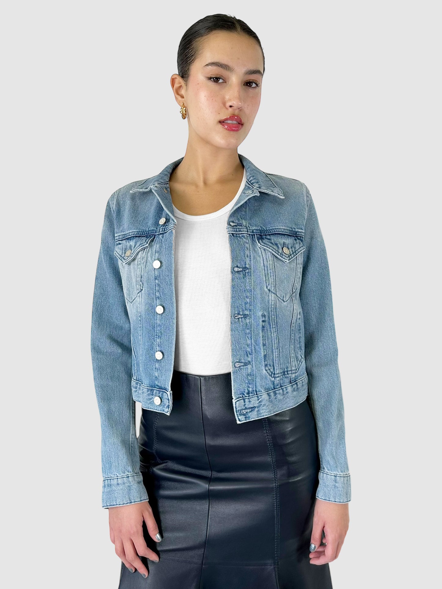 Denim Button Up Jacket - Size 38