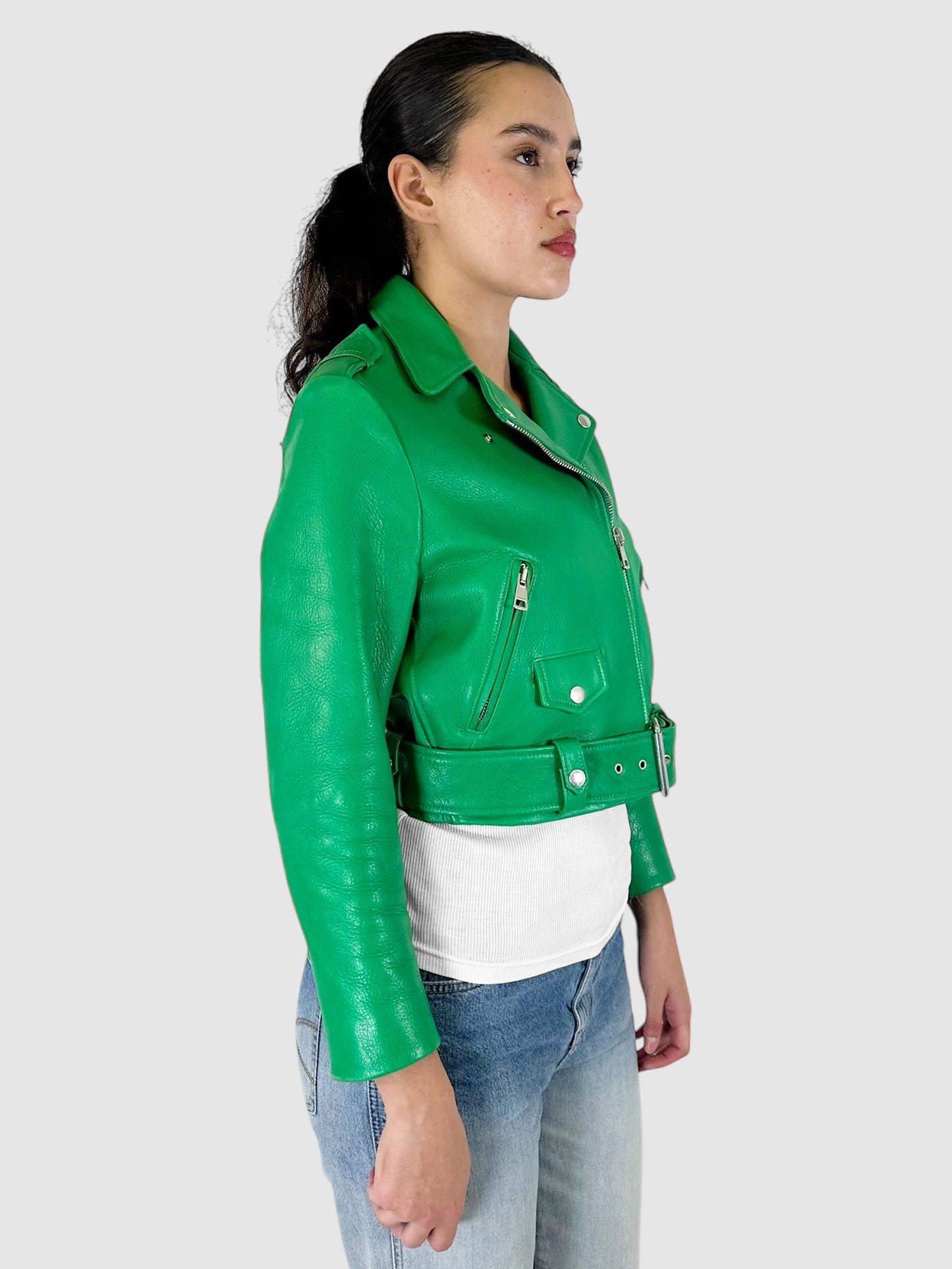 Cropped Belted Moto Jacket - Size 40