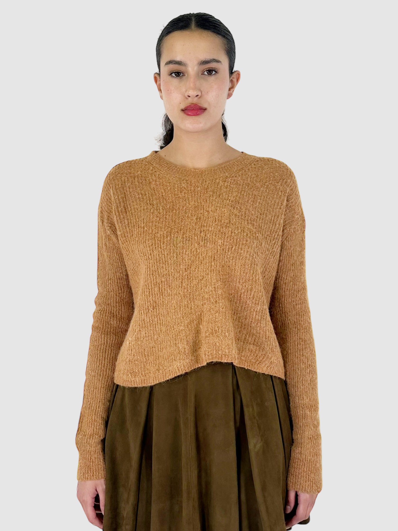 Linen and Wool Knit Cropped Sweater