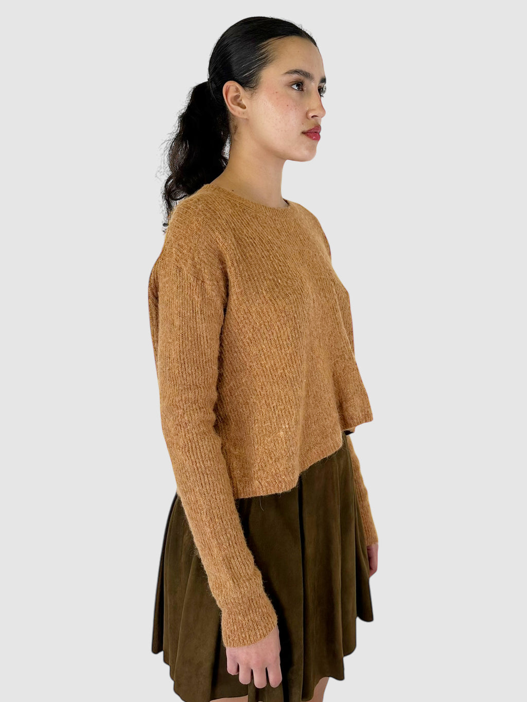 Linen and Wool Knit Cropped Sweater