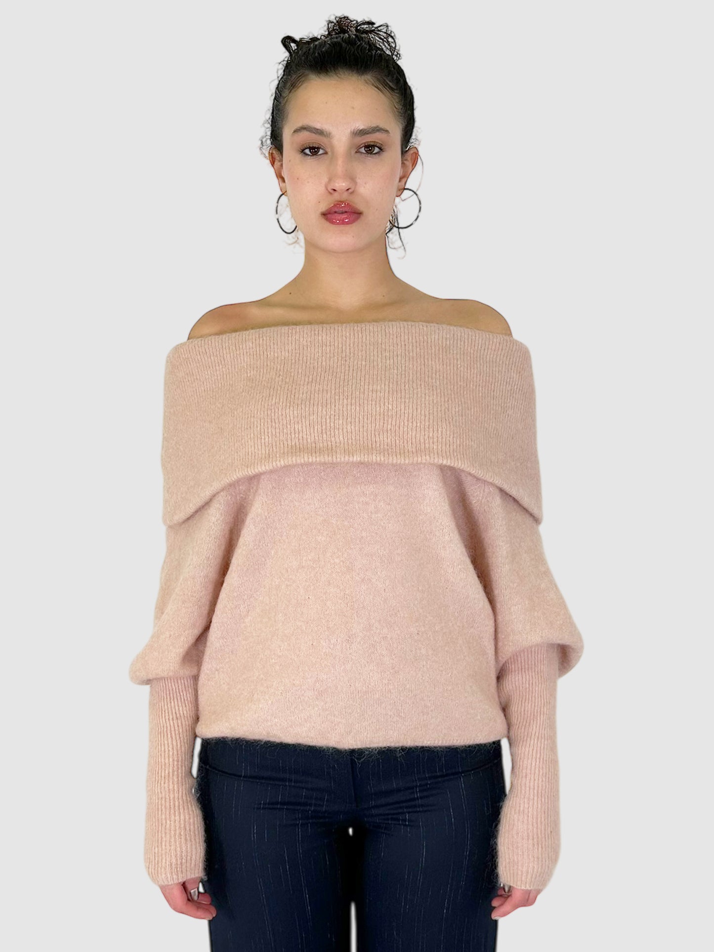 Mohair Wool Off the Shoulder Sweater - Size XS