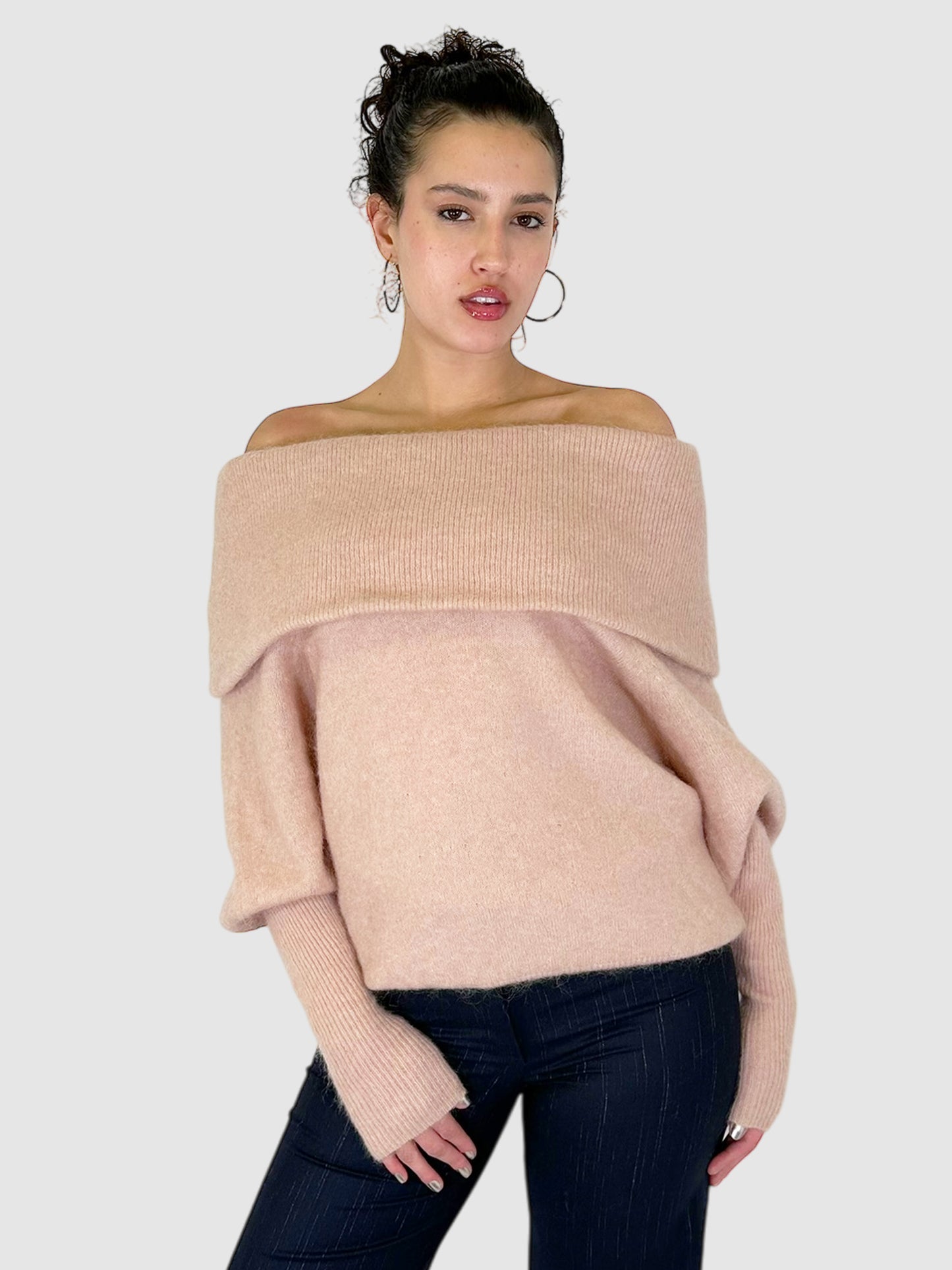 Mohair Wool Off the Shoulder Sweater - Size XS