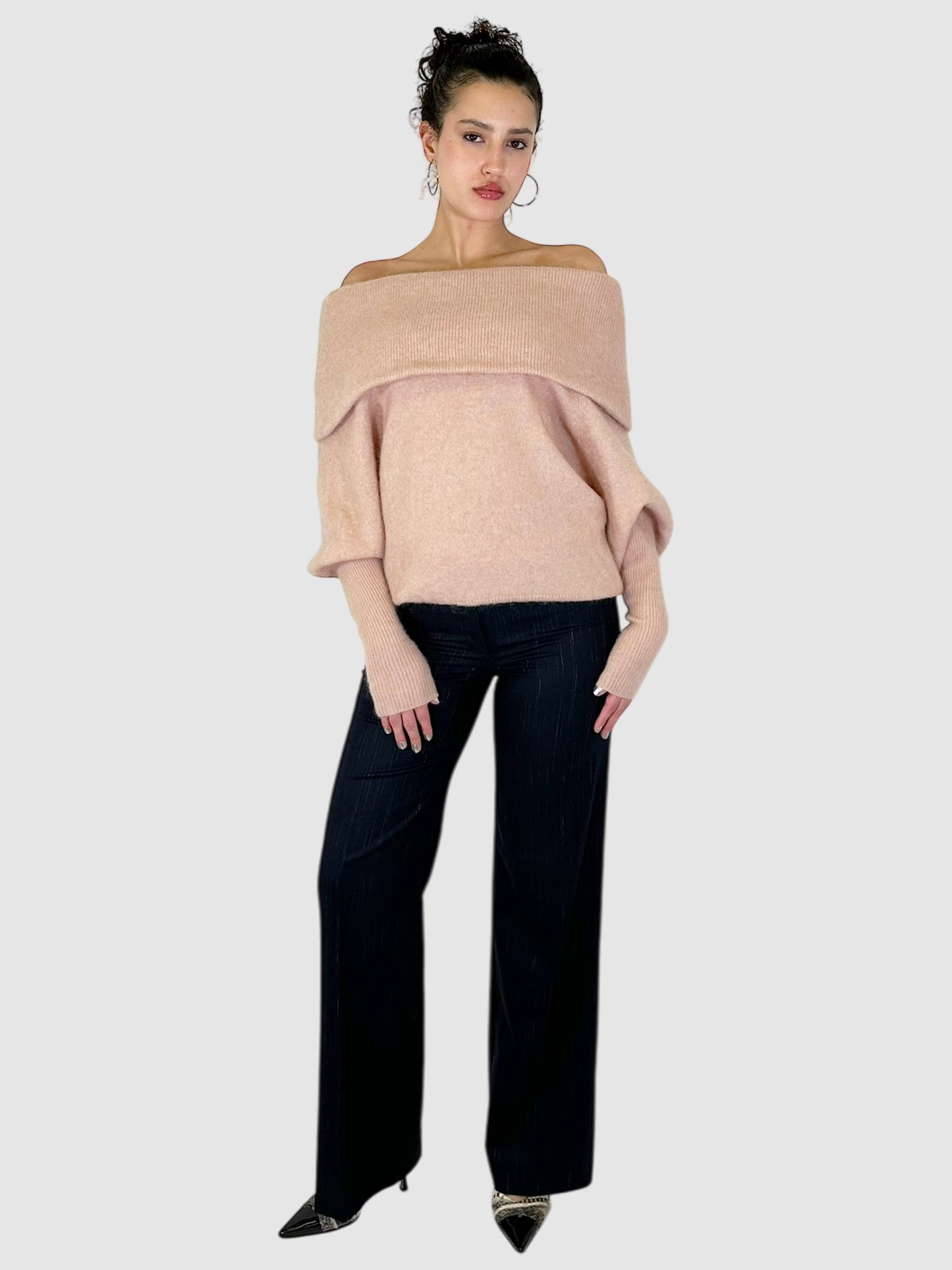 Mohair Wool Off the Shoulder Sweater - Size XS