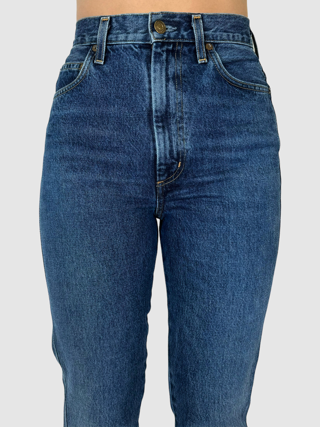 AGOLDE Navy Blue Pinch Waist High-Rise Kick-Flare Jeans Size 25 Consignment Secondhand Designer Luxury Resale Toronto Trendy