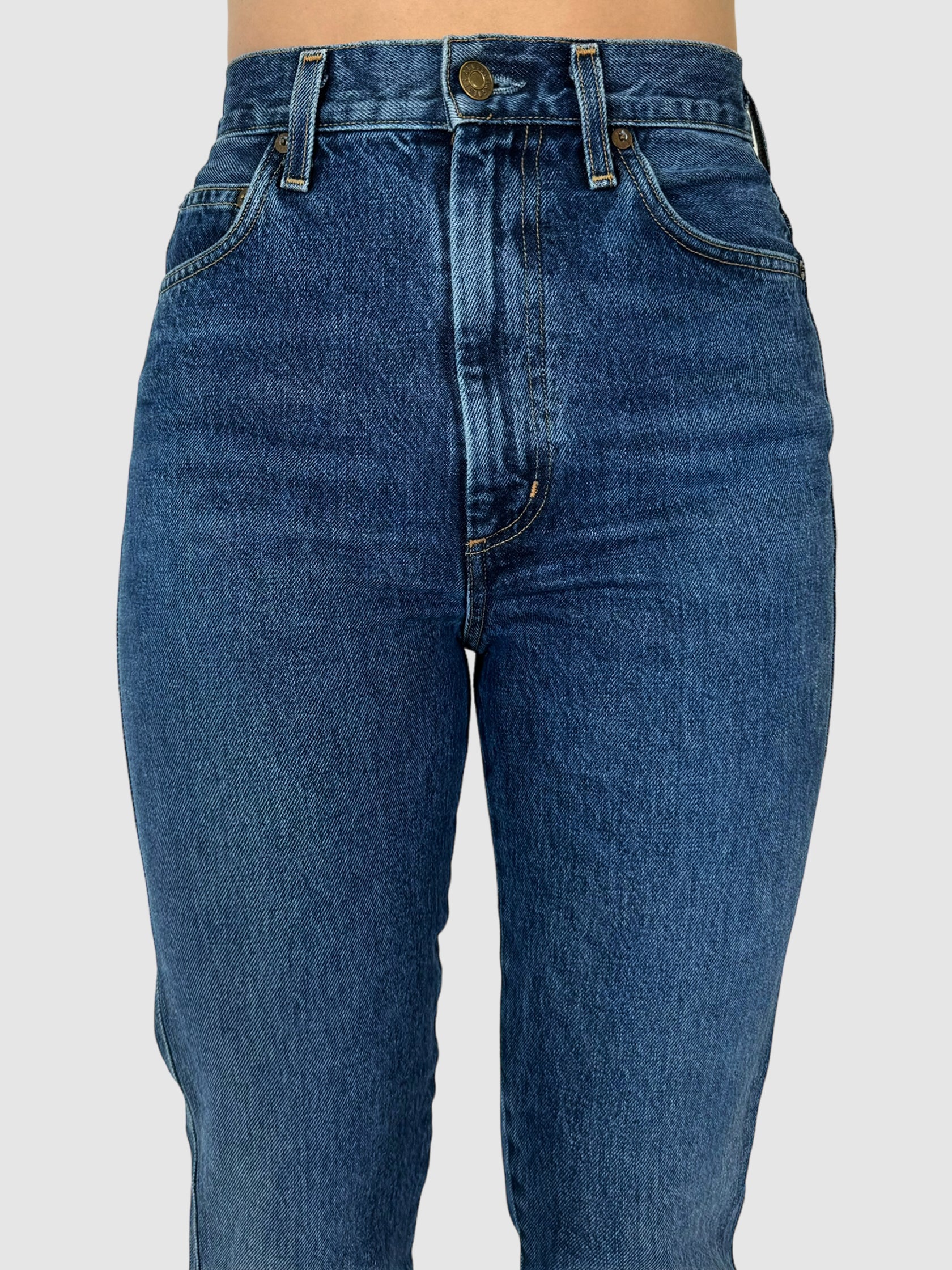 AGOLDE Navy Blue Pinch Waist High-Rise Kick-Flare Jeans Size 25 Consignment Secondhand Designer Luxury Resale Toronto Trendy