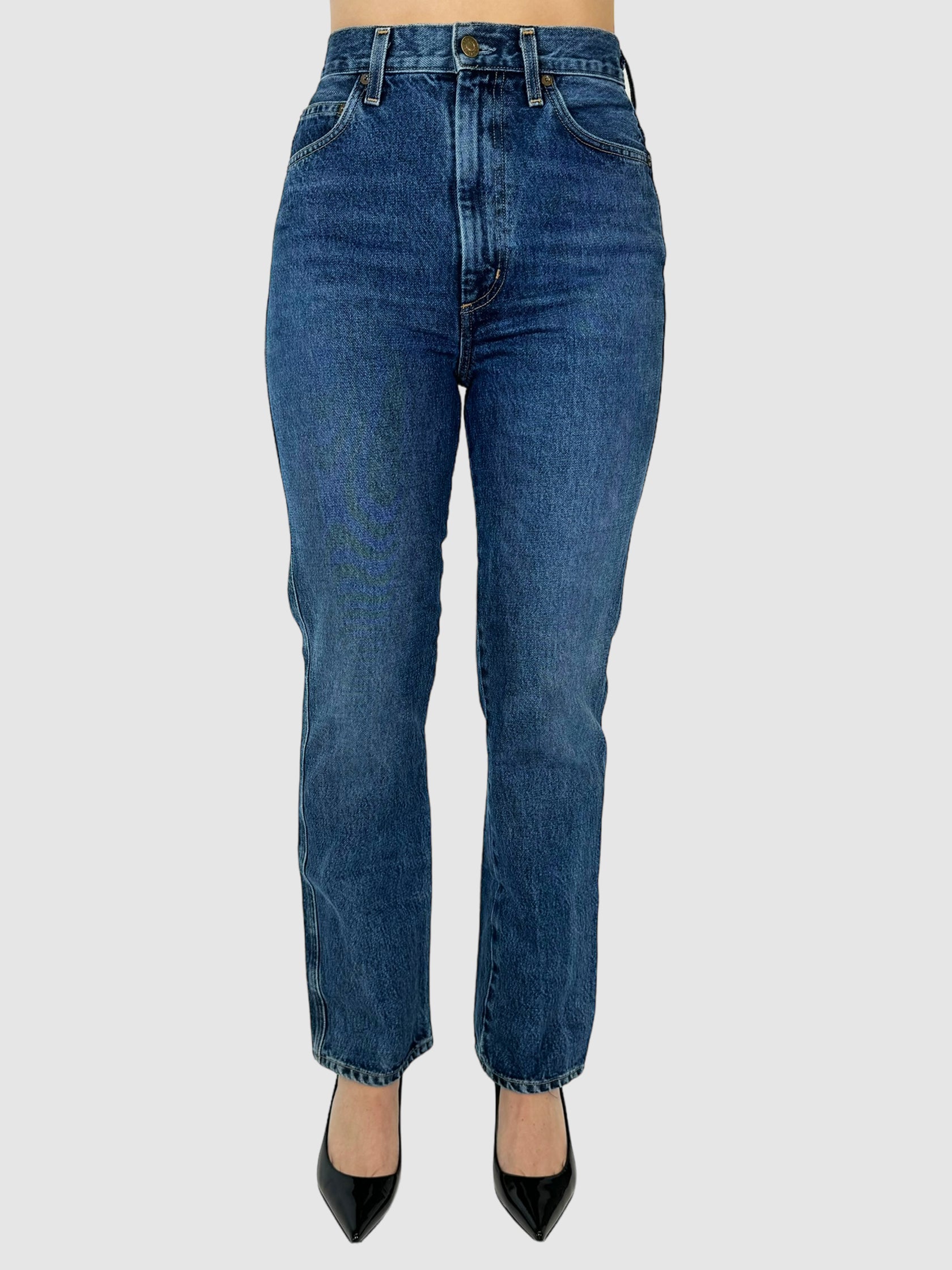 AGOLDE Navy Blue Pinch Waist High-Rise Kick-Flare Jeans Size 25 Consignment Secondhand Designer Luxury Resale Toronto Trendy