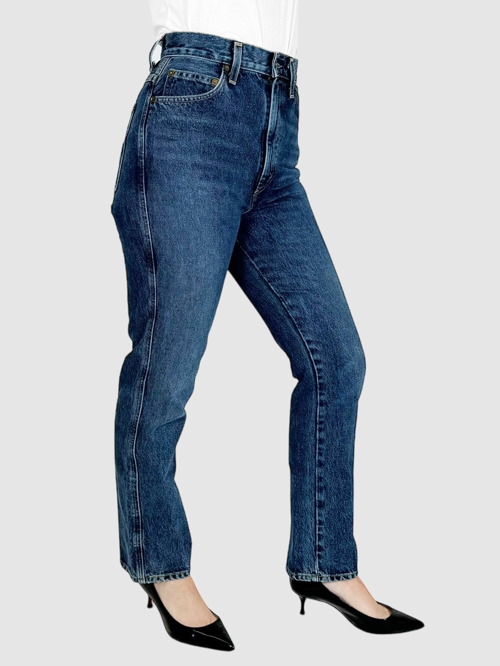 AGOLDE Navy Blue Pinch Waist High-Rise Kick-Flare Jeans Size 25 Consignment Secondhand Designer Luxury Resale Toronto Trendy