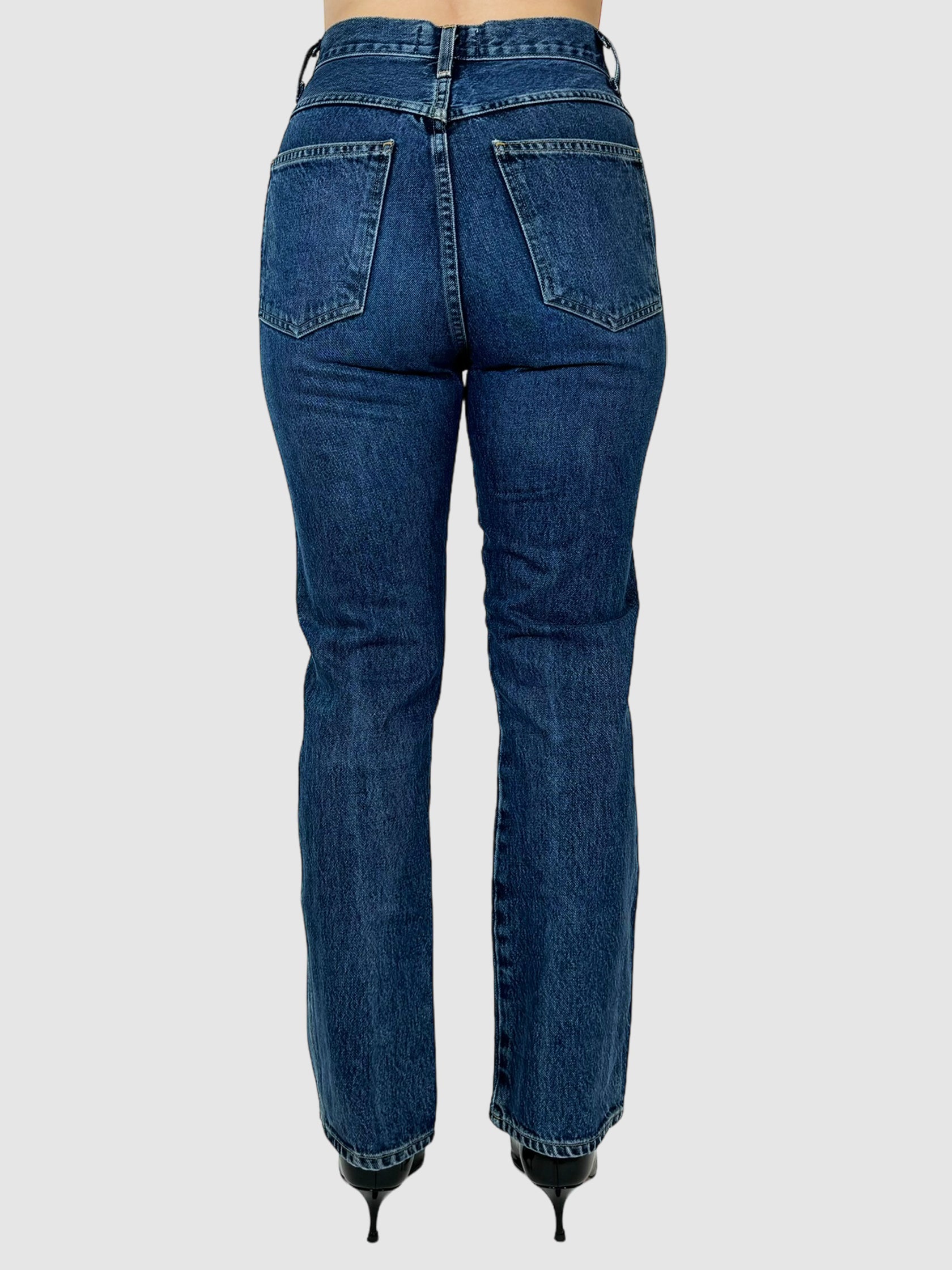 AGOLDE Navy Blue Pinch Waist High-Rise Kick-Flare Jeans Size 25 Consignment Secondhand Designer Luxury Resale Toronto Trendy