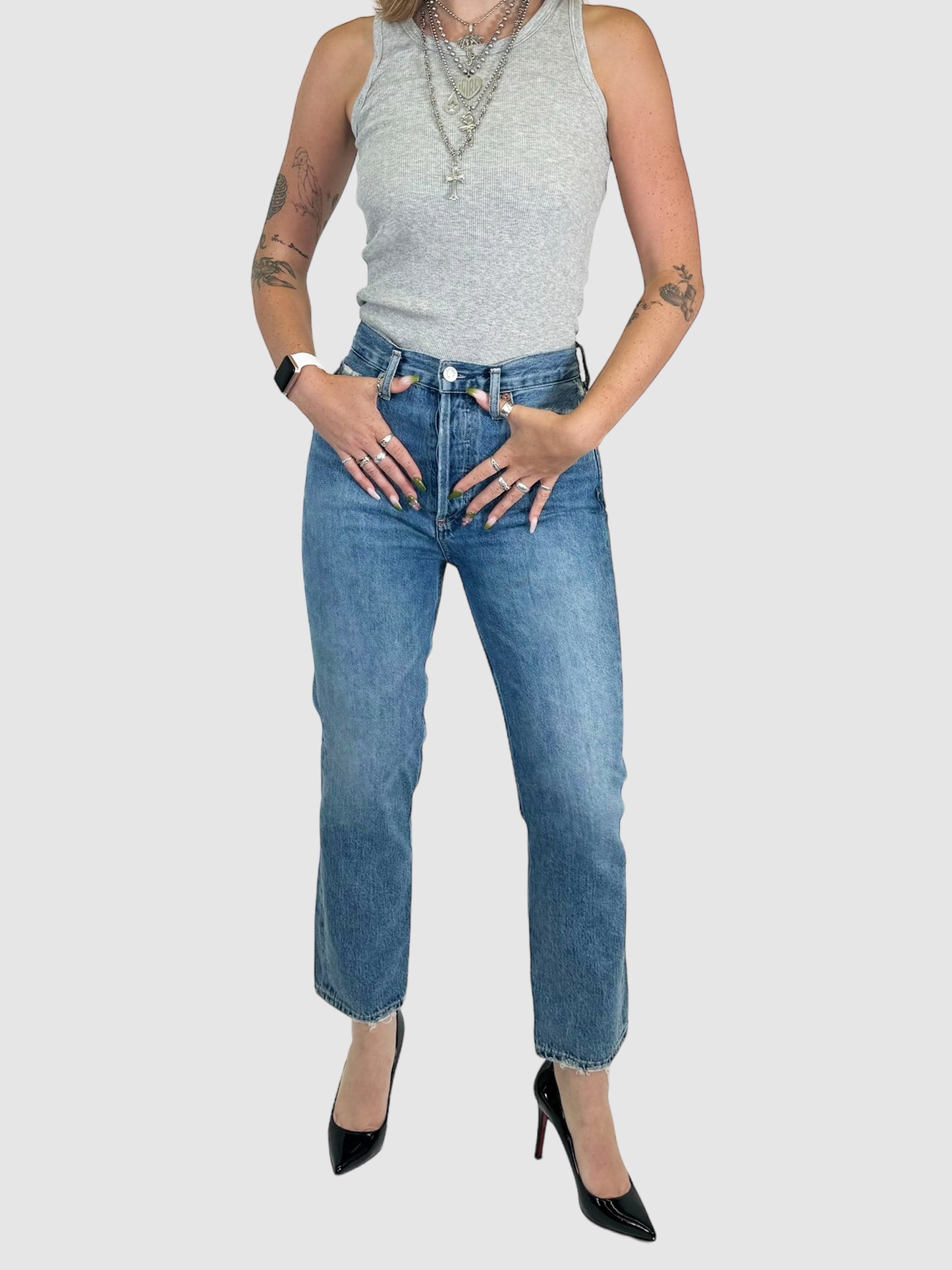 AGOLDE Blue Riley High-Rise Straight Crop Jeans Size 25 Consignment Secondhand Designer Luxury Resale Toronto Trendy