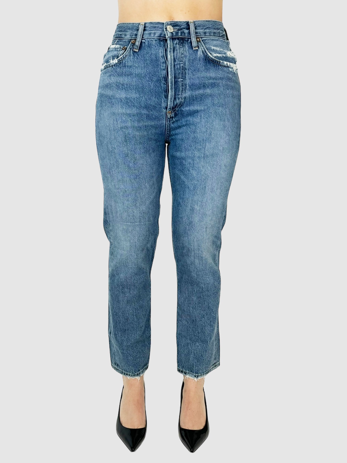 AGOLDE Blue Riley High-Rise Straight Crop Jeans Size 25 Consignment Secondhand Designer Luxury Resale Toronto Trendy