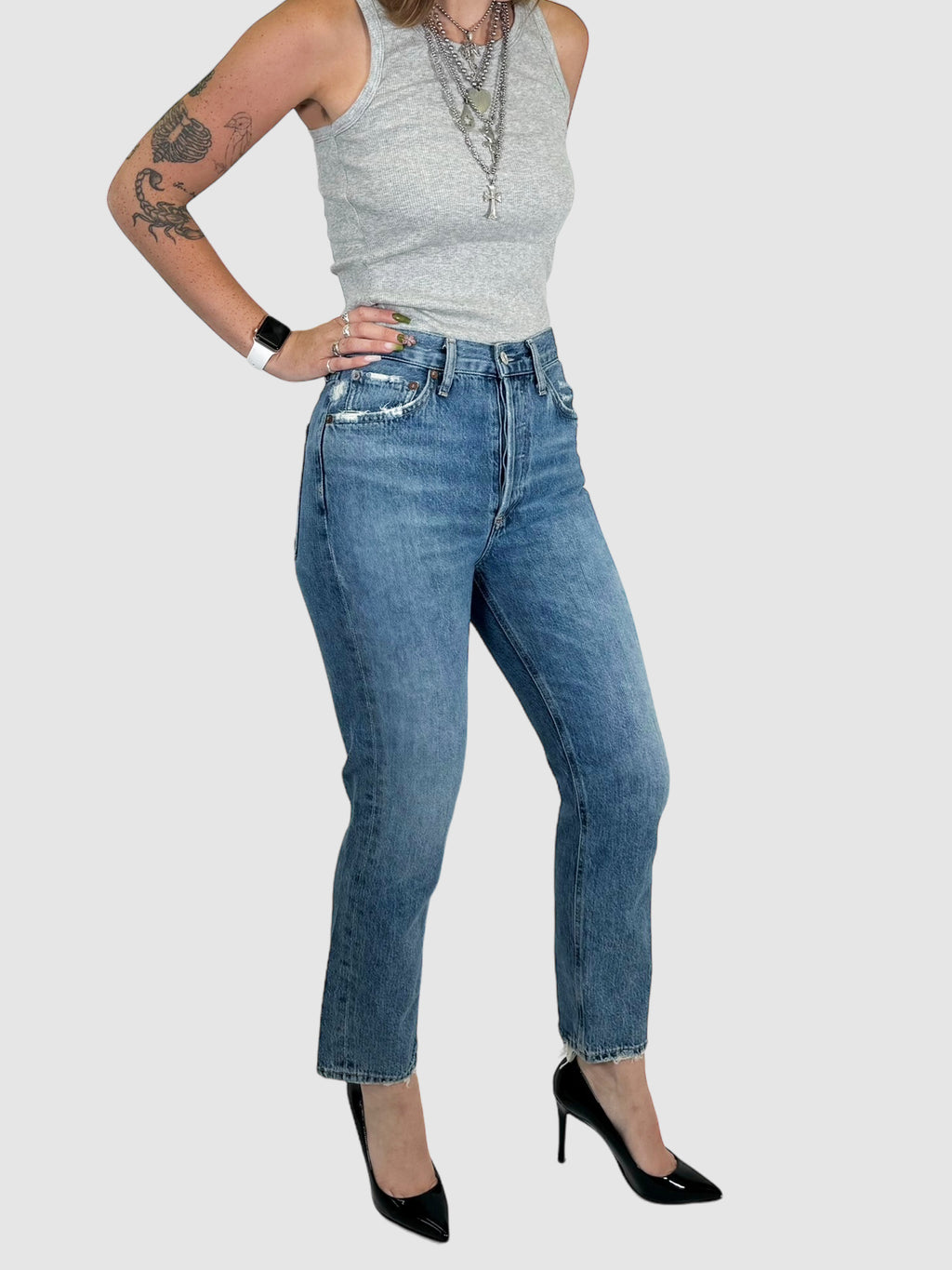 AGOLDE Blue Riley High-Rise Straight Crop Jeans Size 25 Consignment Secondhand Designer Luxury Resale Toronto Trendy
