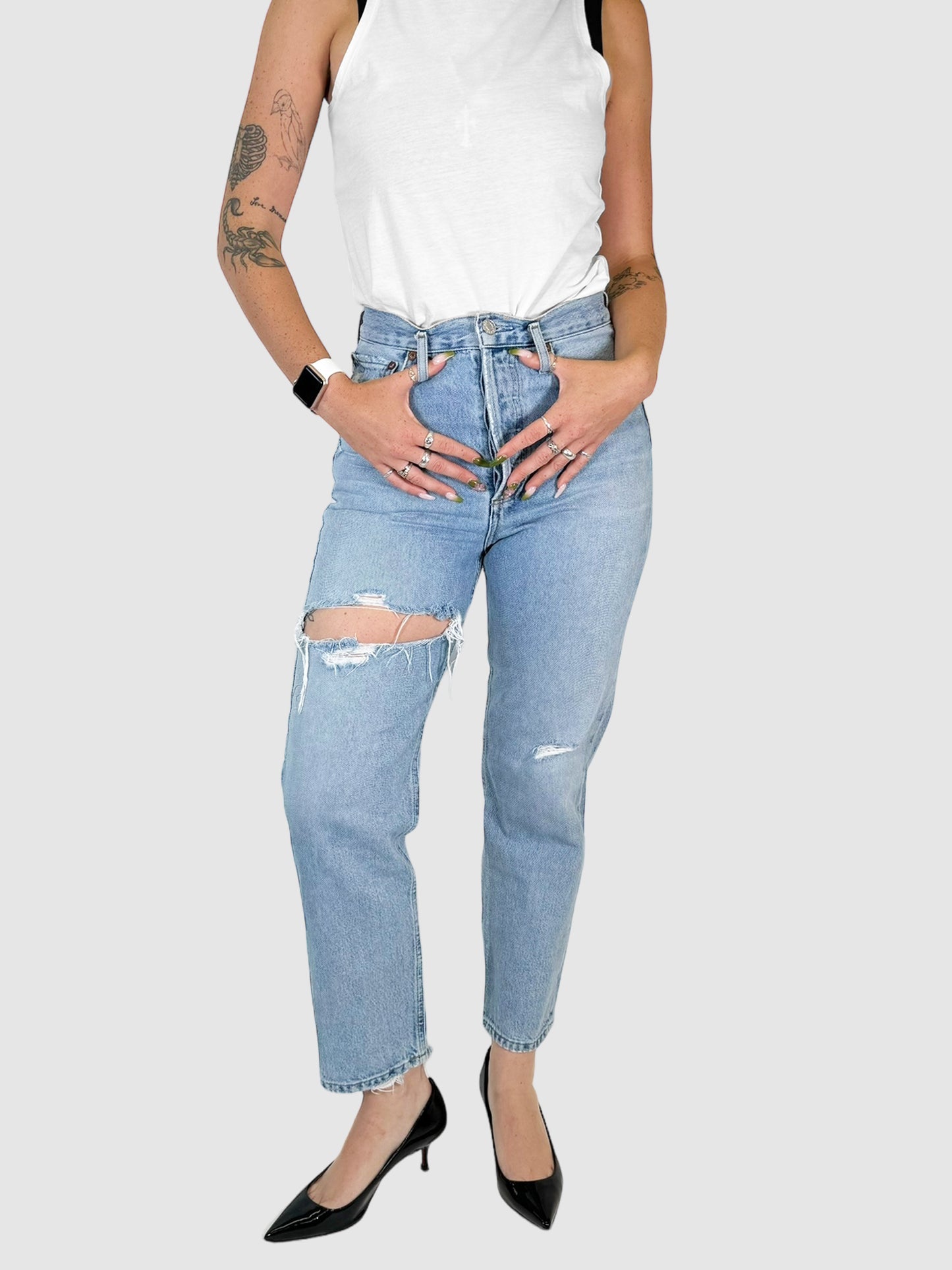 AGOLDE Blue 90's Crop Distressed Jeans Size 24 Consignment Secondhand Designer Luxury Resale Toronto Trendy