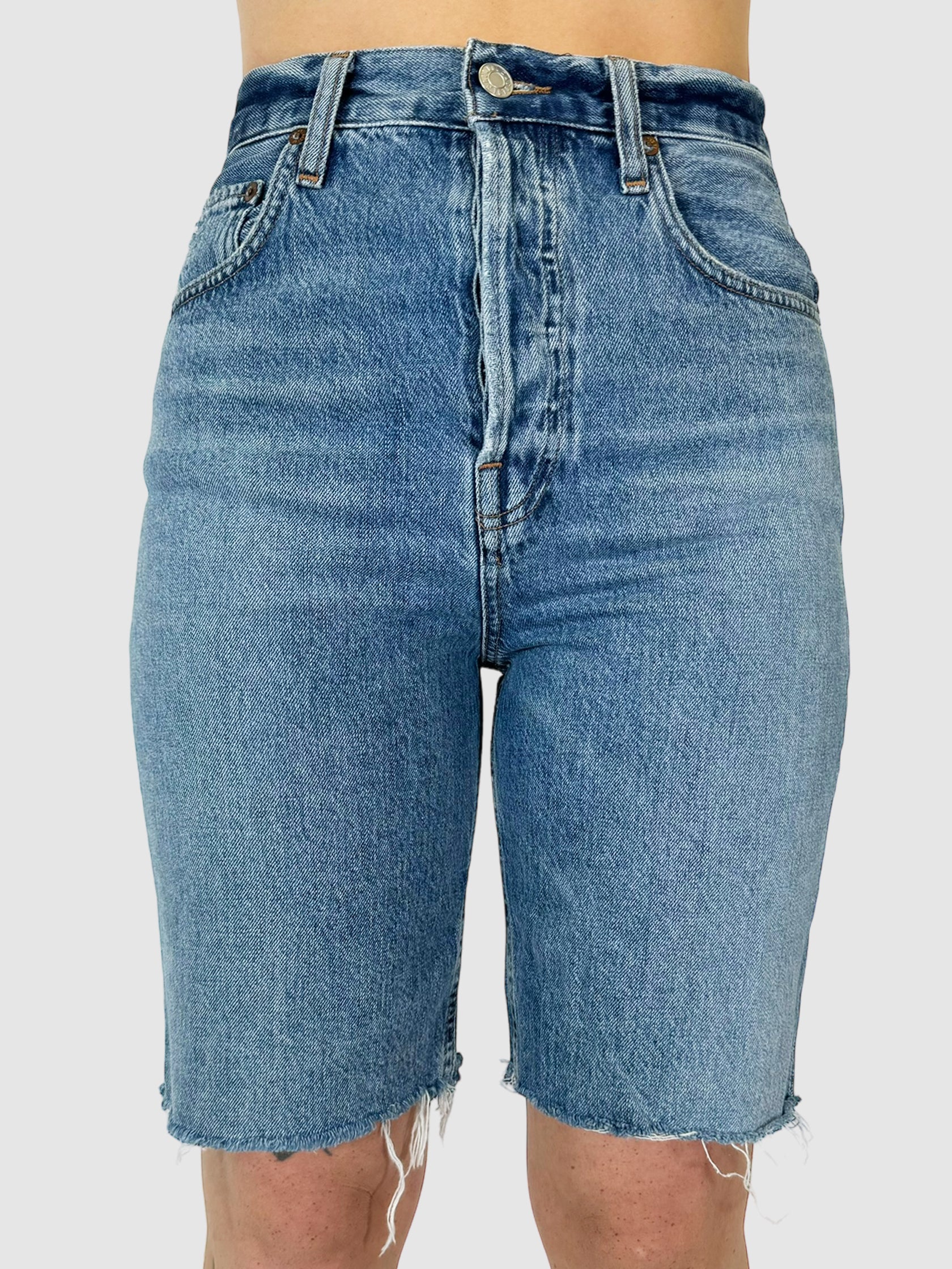 AGOLDE Blue 90's Pinch Waist Mid-Thigh Length Shorts Size 25 Consignment Secondhand Designer Luxury Resale Toronto Trendy