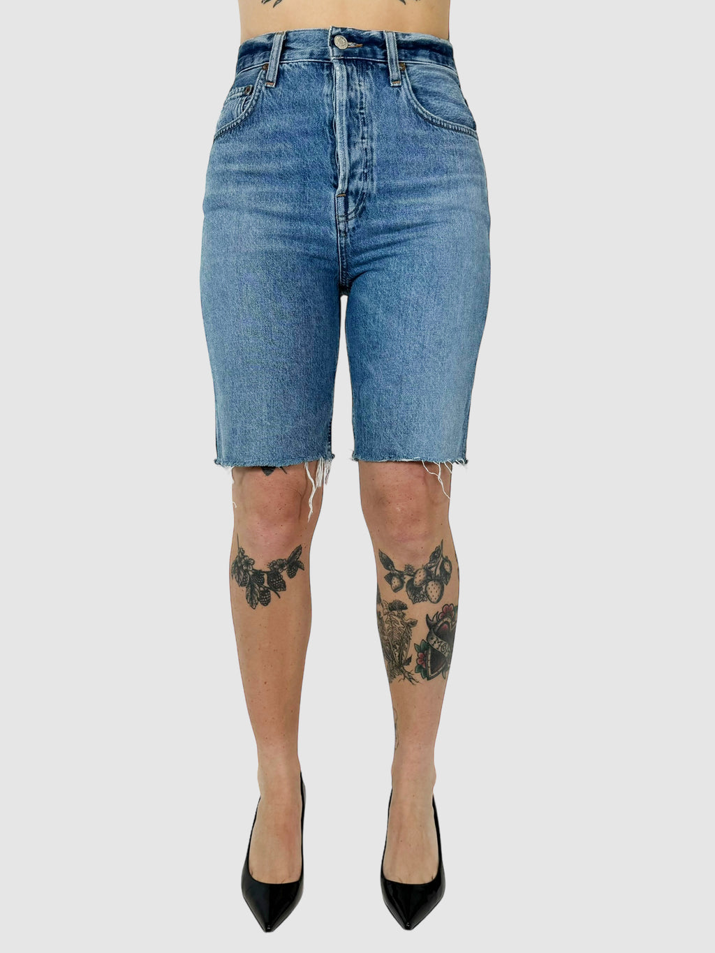 AGOLDE Blue 90's Pinch Waist Mid-Thigh Length Shorts Size 25 Consignment Secondhand Designer Luxury Resale Toronto Trendy