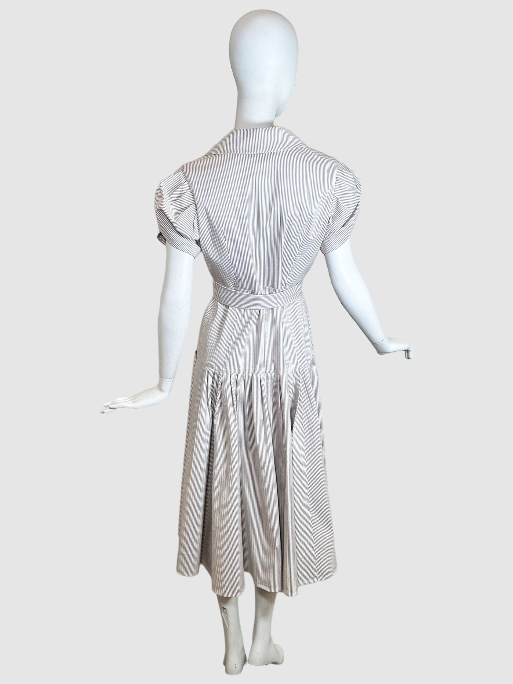 Striped Short Sleeve Belted Dress - Size M