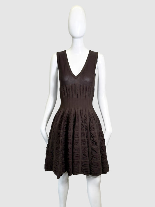 Alaïa Ribbed V-Neck Dress - Size M